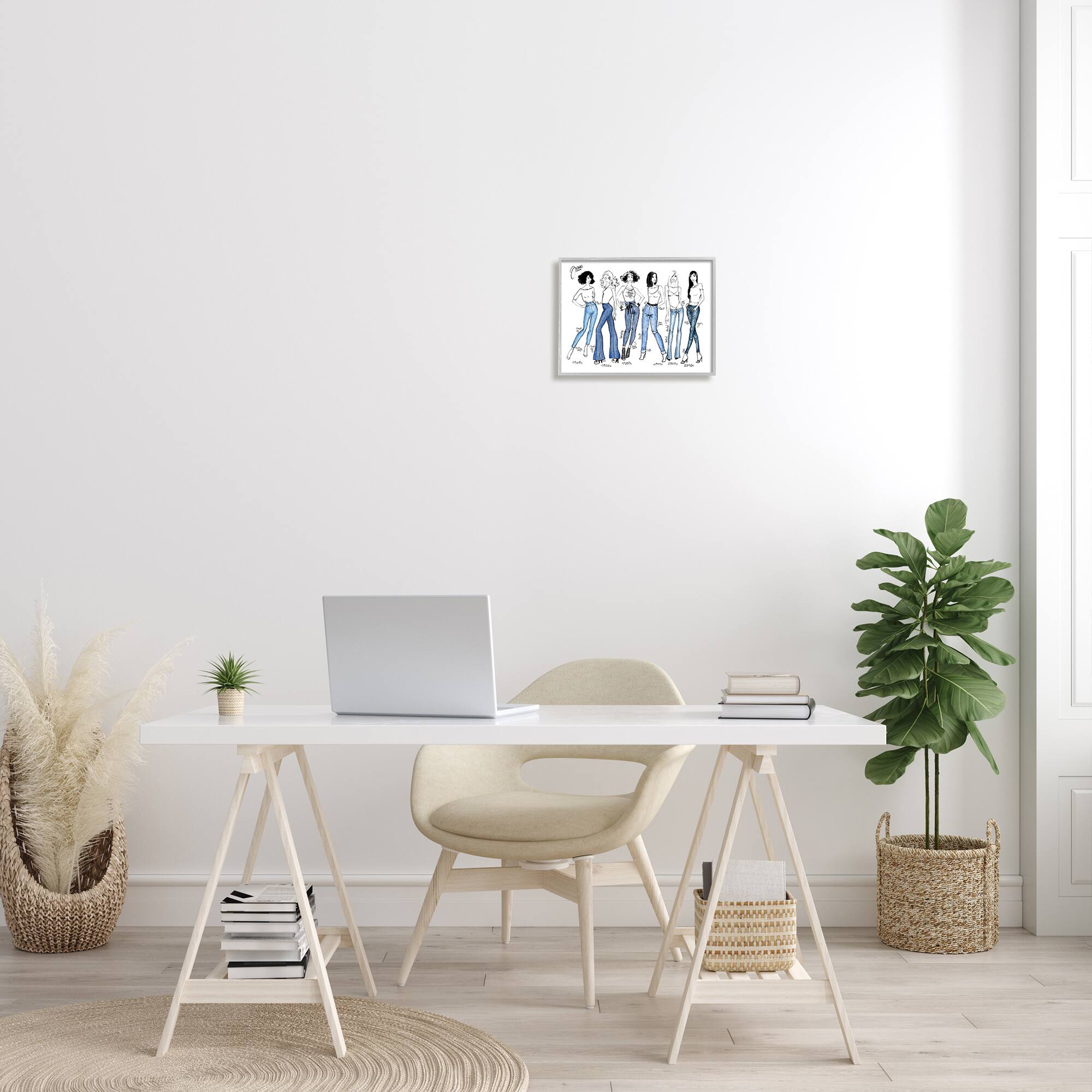 Stupell Industries Denim By Decades Female Fashion Jeans Blue White in Frame Wall Art