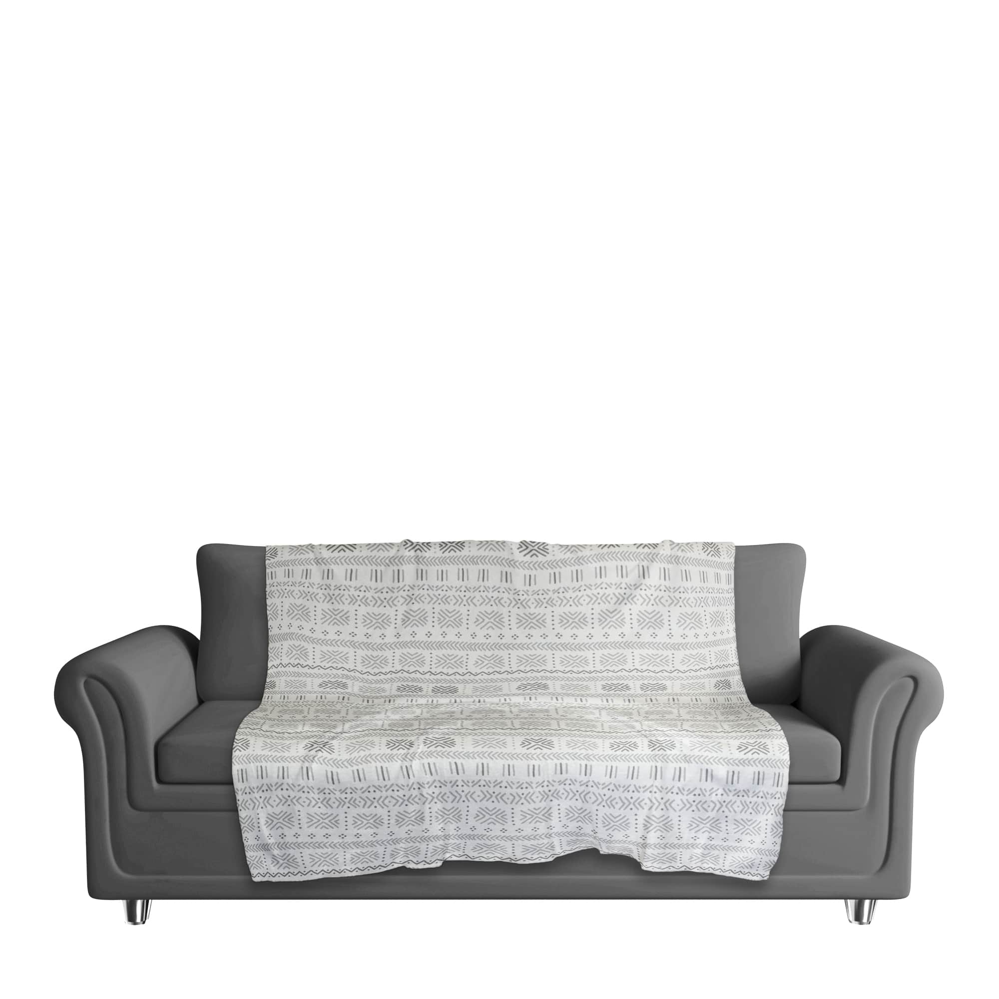 Gray Mudcloth Sherpa Fleece Blanket