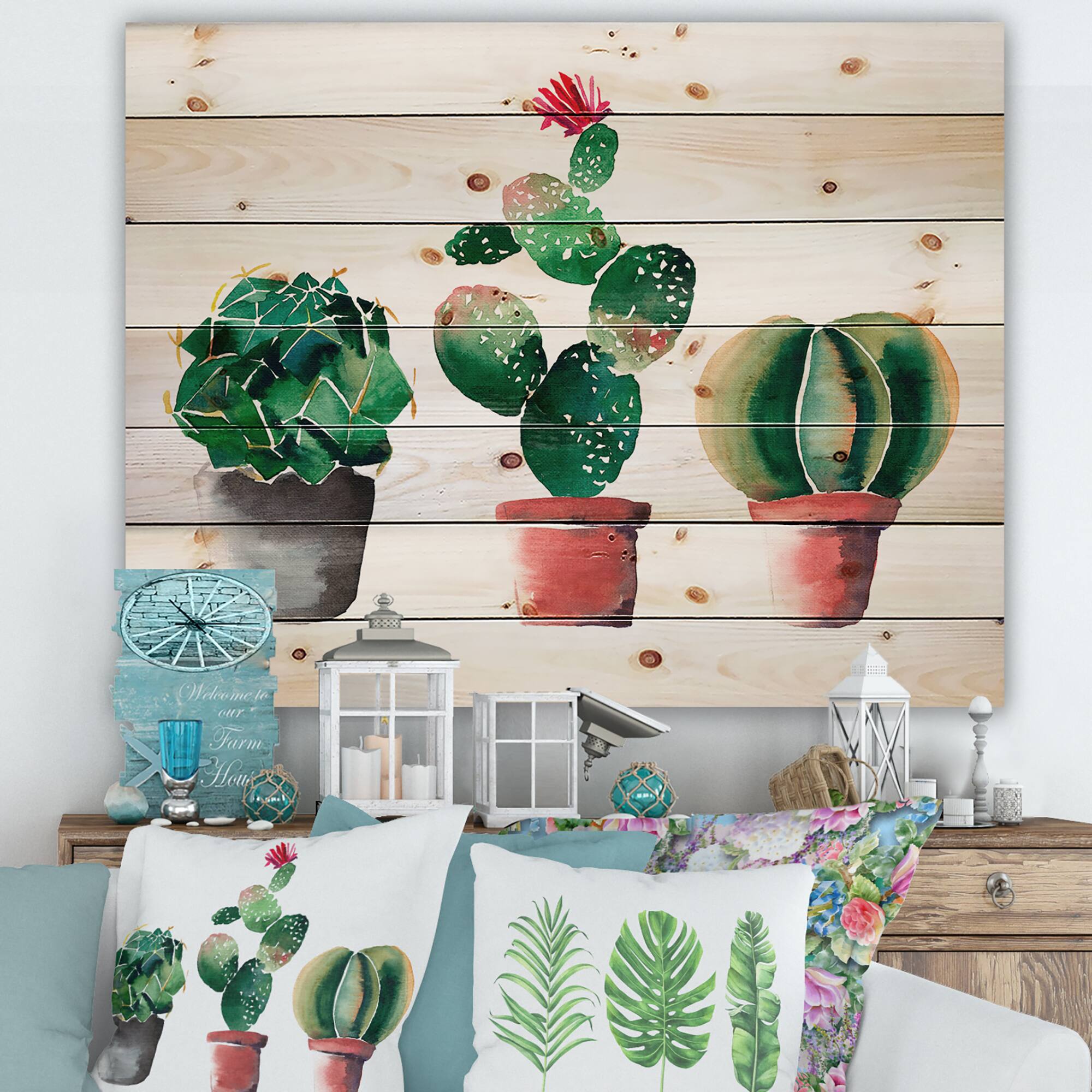 Designart - Three Cactus In Clay Pots