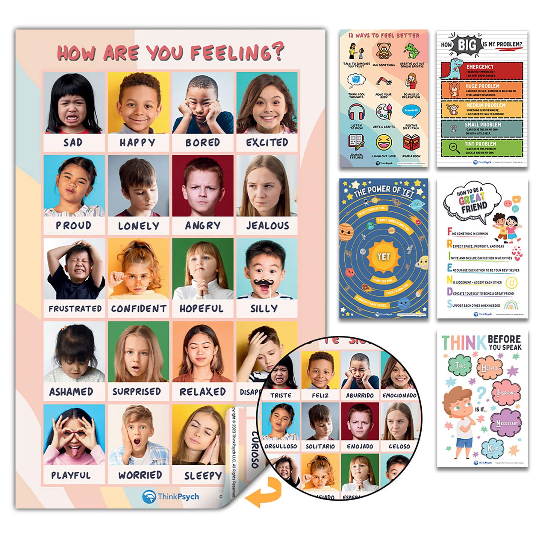 ThinkPsych® 11" x 17" Laminated Feelings & Life Skills Posters Set