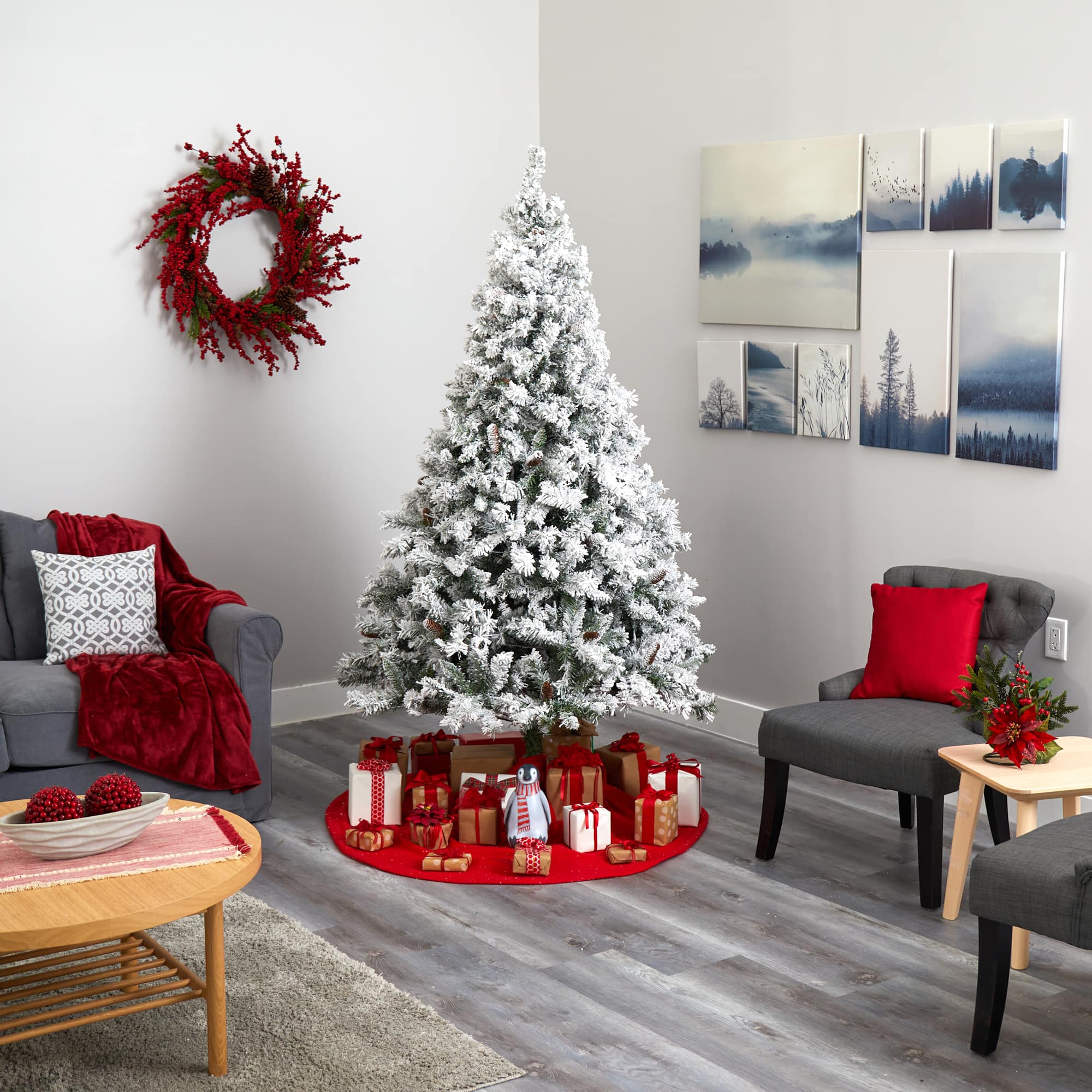 7ft. Unlit Flocked White River Mountain Pine & Pinecones Artificial Christmas Tree
