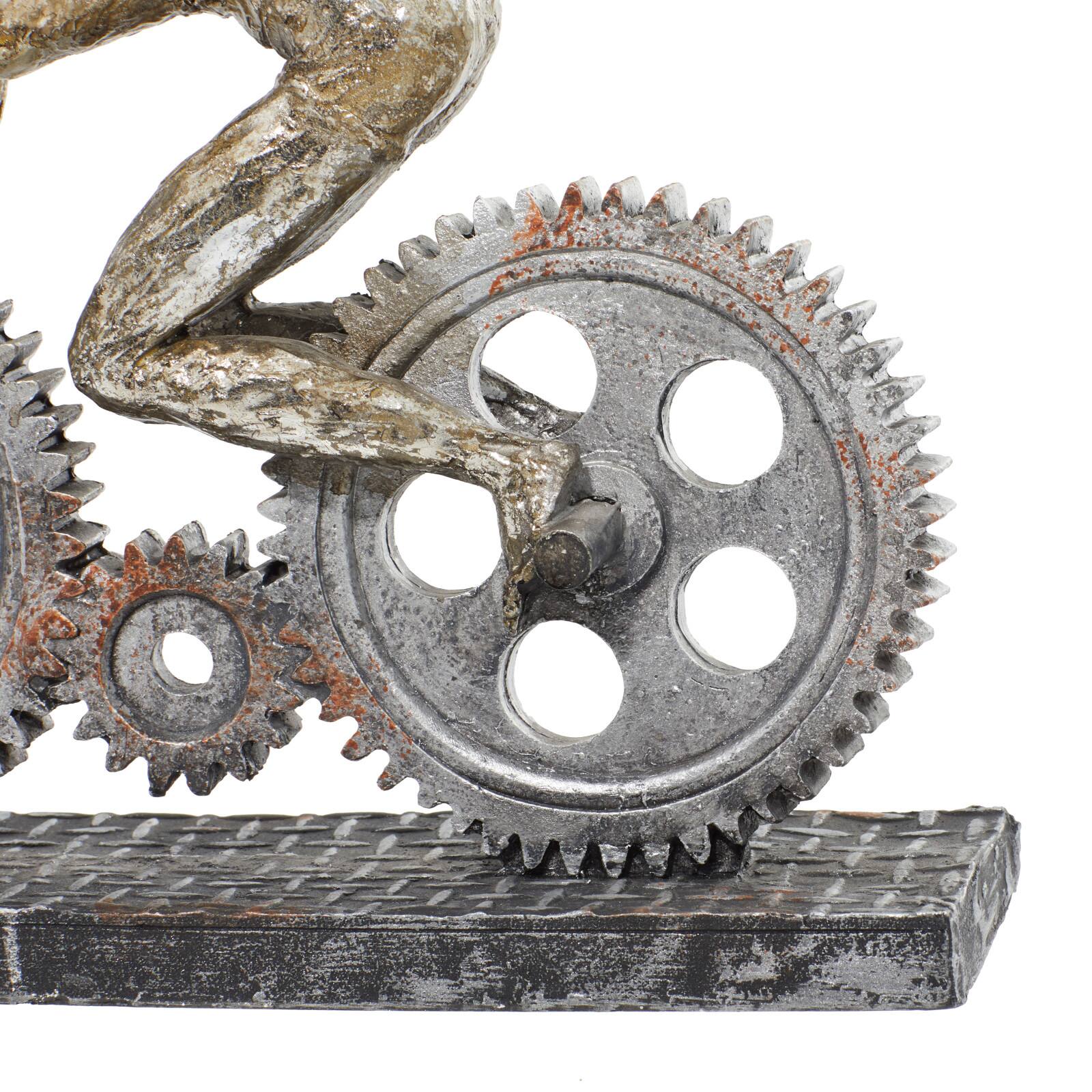 10" Silver Polystone Industrial Bicycle  Sculpture