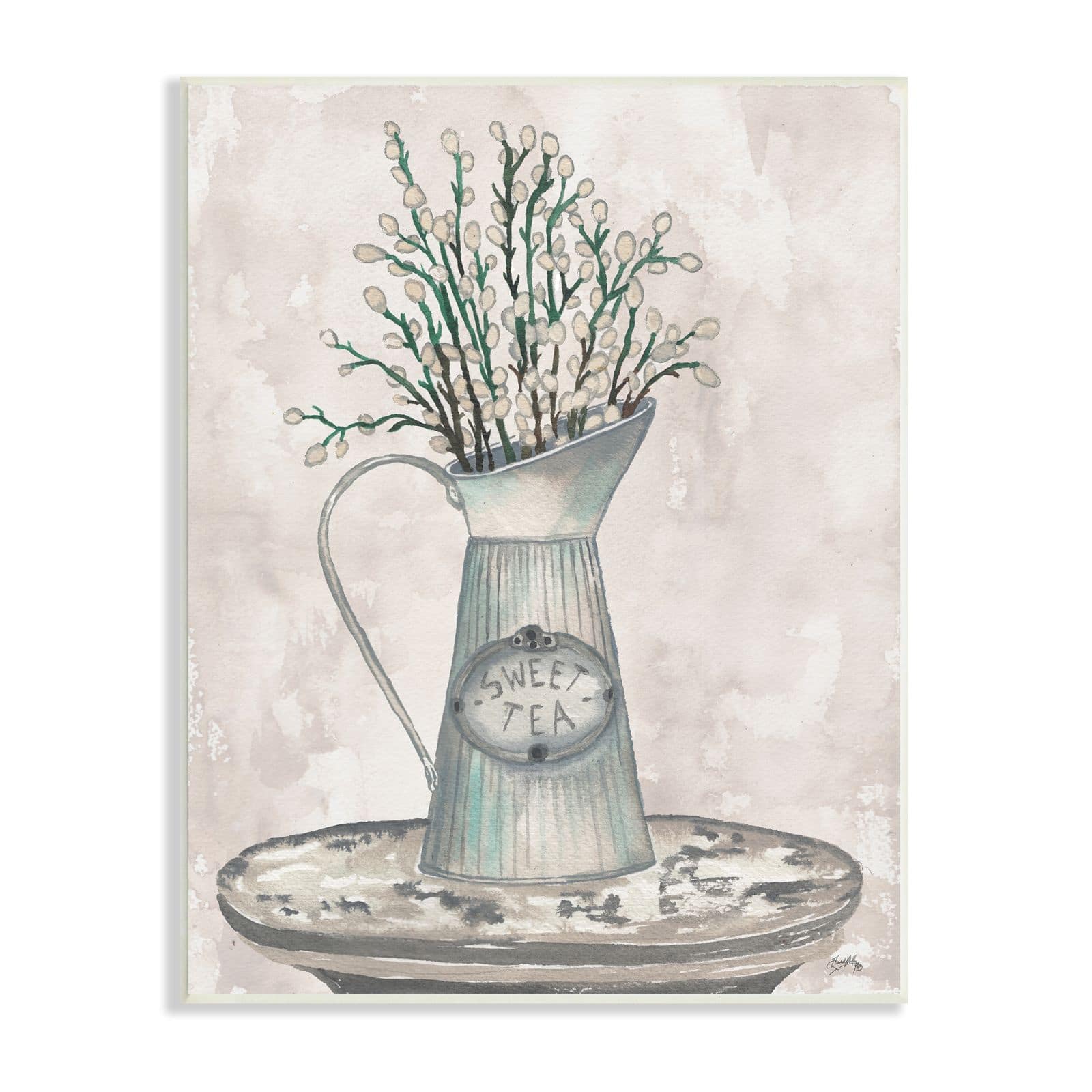 Stupell Industries Pussy Willow Botanicals Sweet Tea Country Jar Painting Wall Plaque