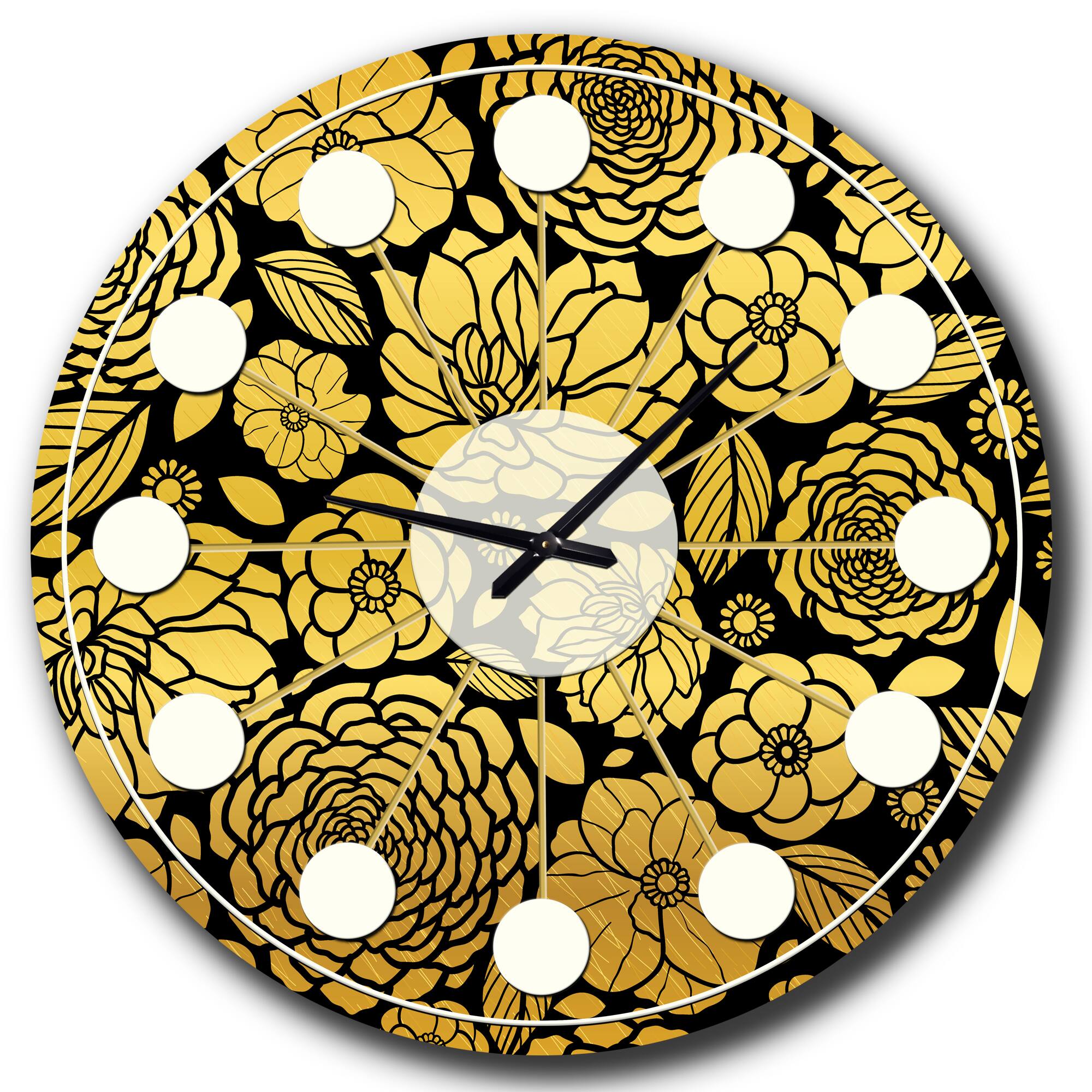 Designart 'Golden Floral Ii Mid-Century Modern Wall Clock