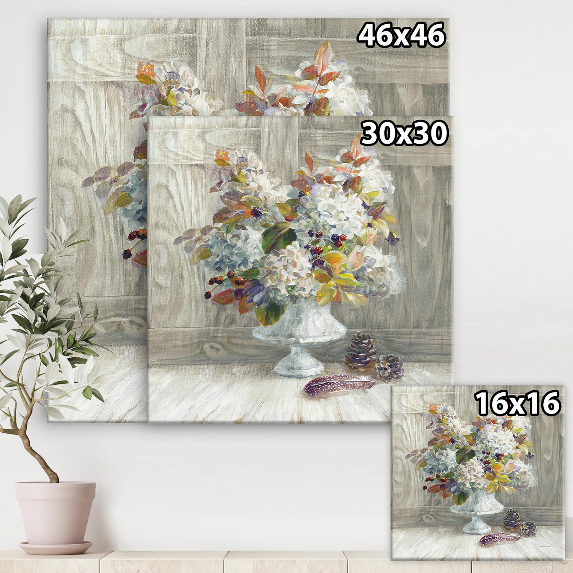 Designart - Rustic Florals White - Cabin & Lodge Premium Canvas Wall Art