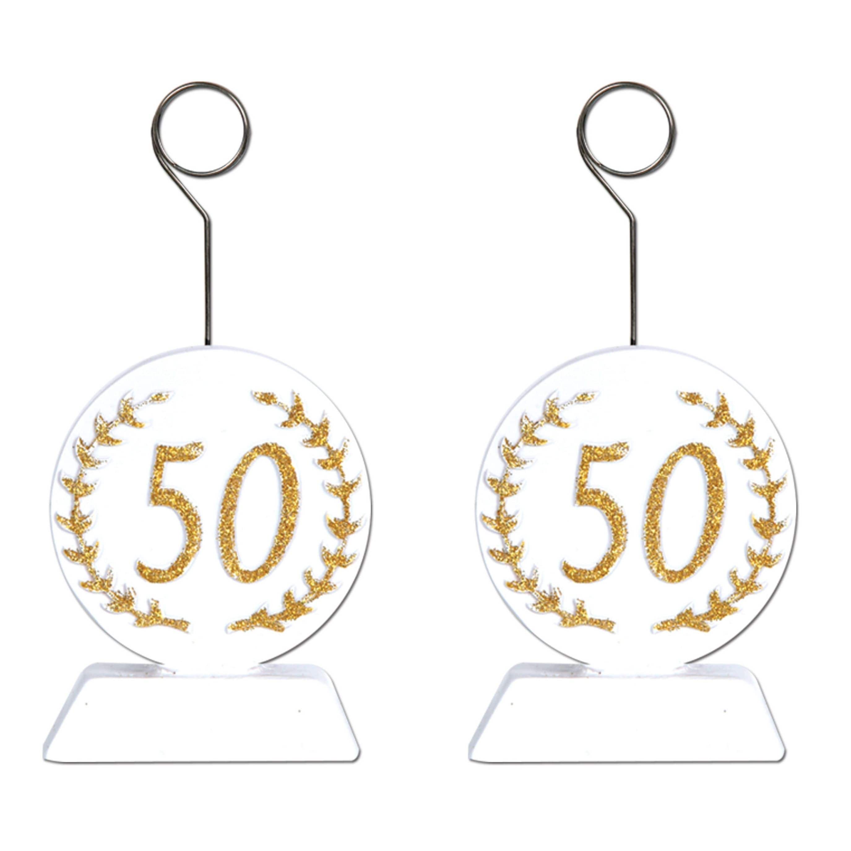Beistle 6oz. White & Gold Glittered "50" Photo & Balloon Holders, 2ct.