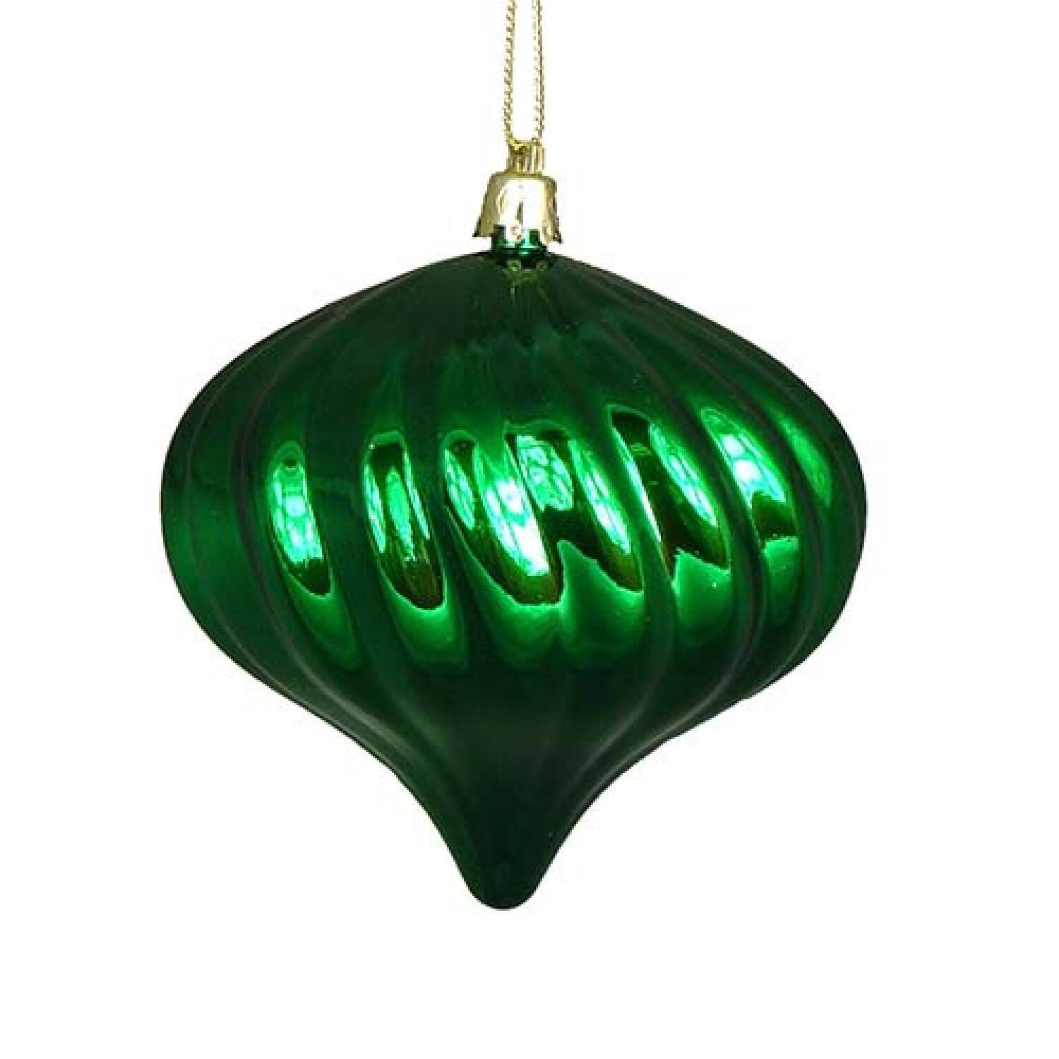 4ct Shiny Christmas Green Swirl Shatterproof Onion Ornaments
