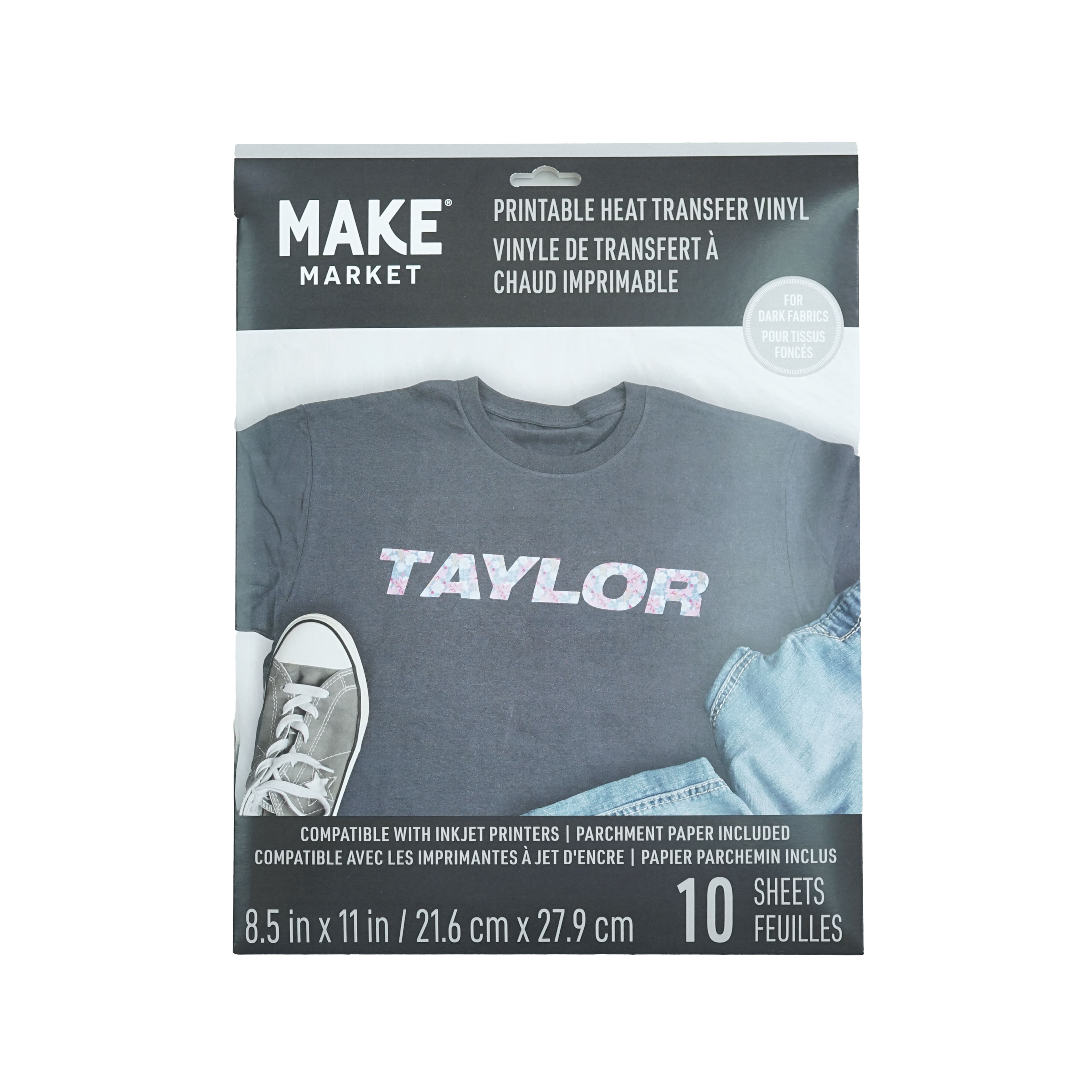 8.5" x 11" Dark Fabric Printable Heat Transfer Vinyl, 10 Sheets by Make Market®