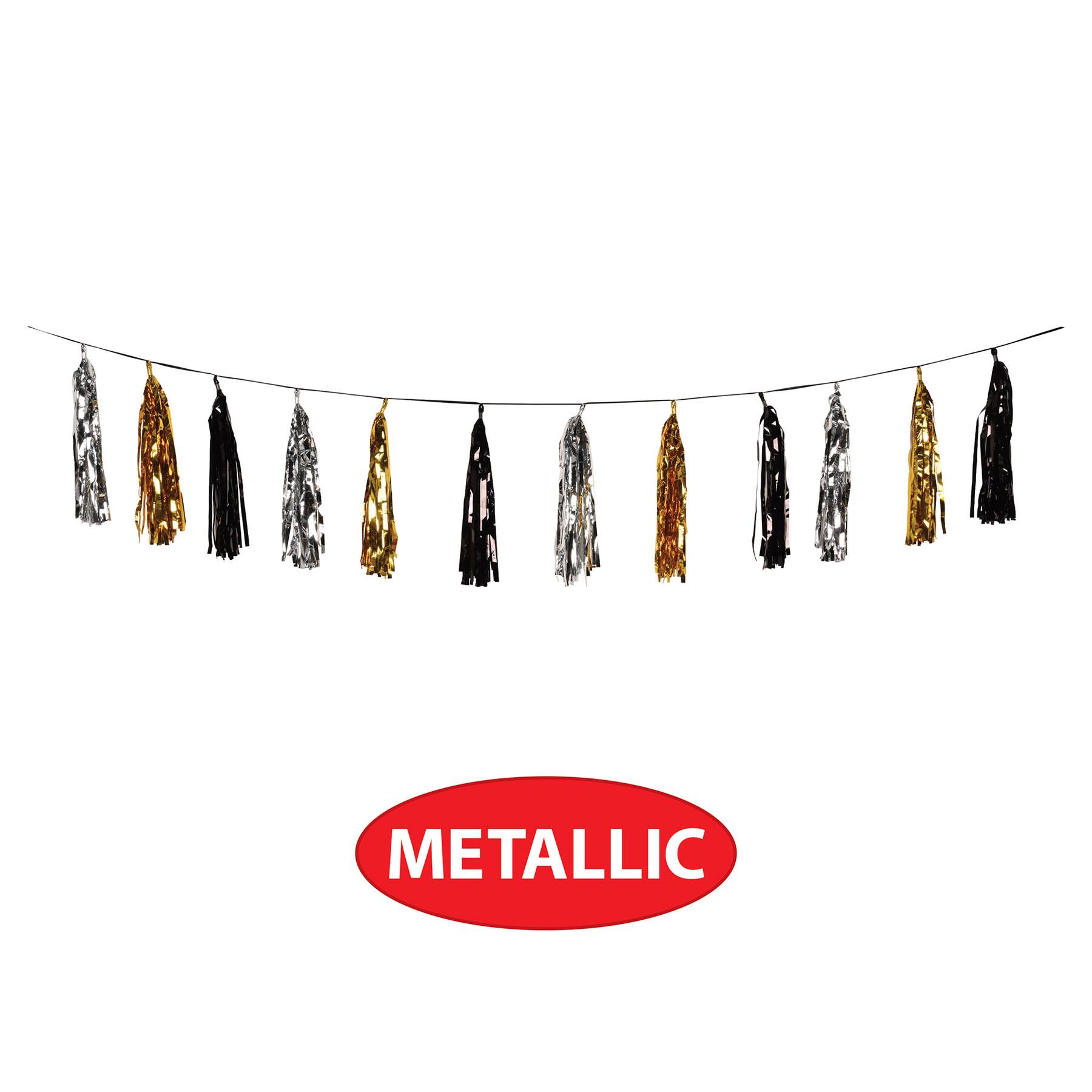 Beistle 8ft. Black, Gold & Silver Metallic Tassel Garlands, 2ct.