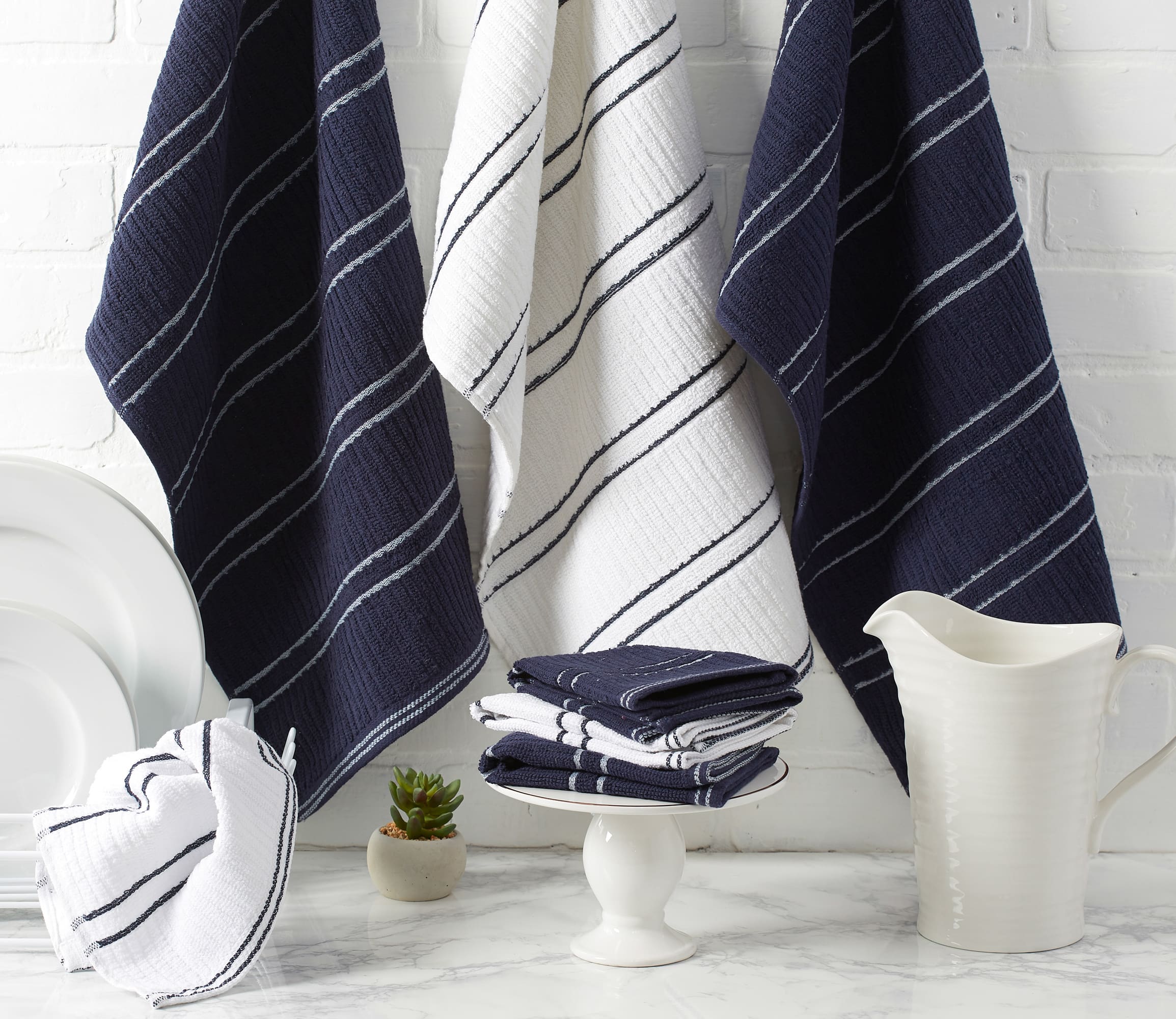 DII® Blue Ribbed Terry Dishtowel & Dishcloth Set