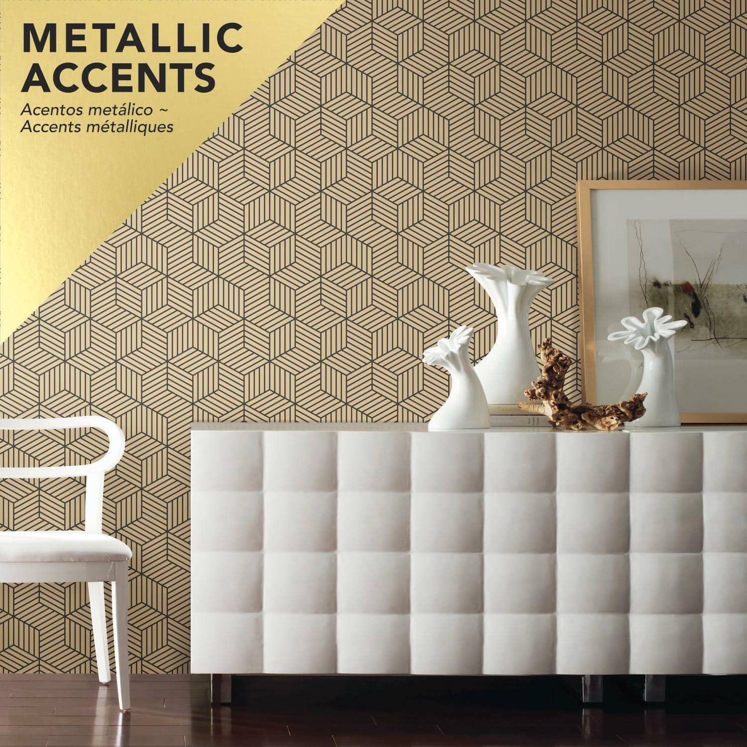 RoomMates Stripped Hexagon Peel & Stick Wallpaper