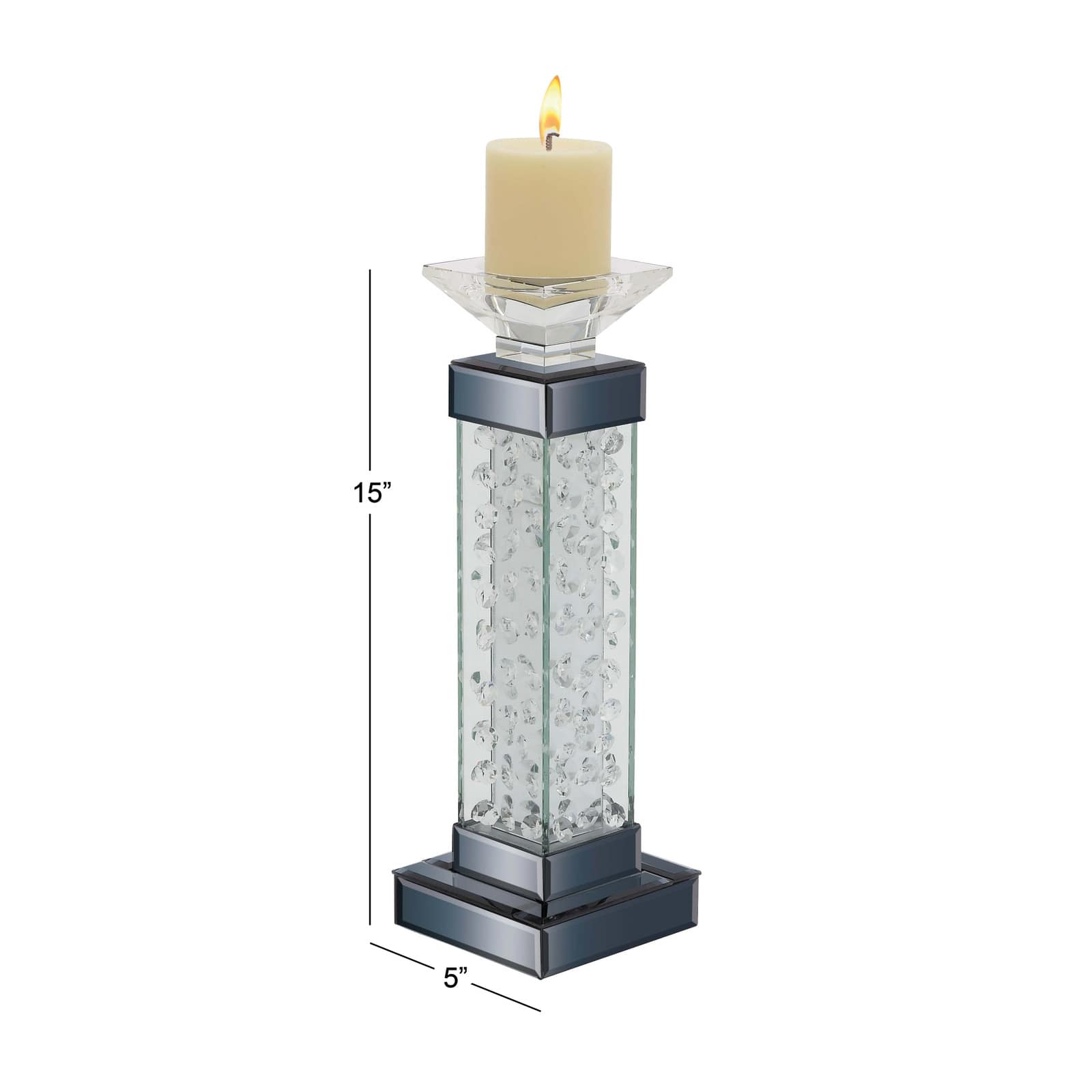 15'' Gray Glass Glam Candlestick Holder