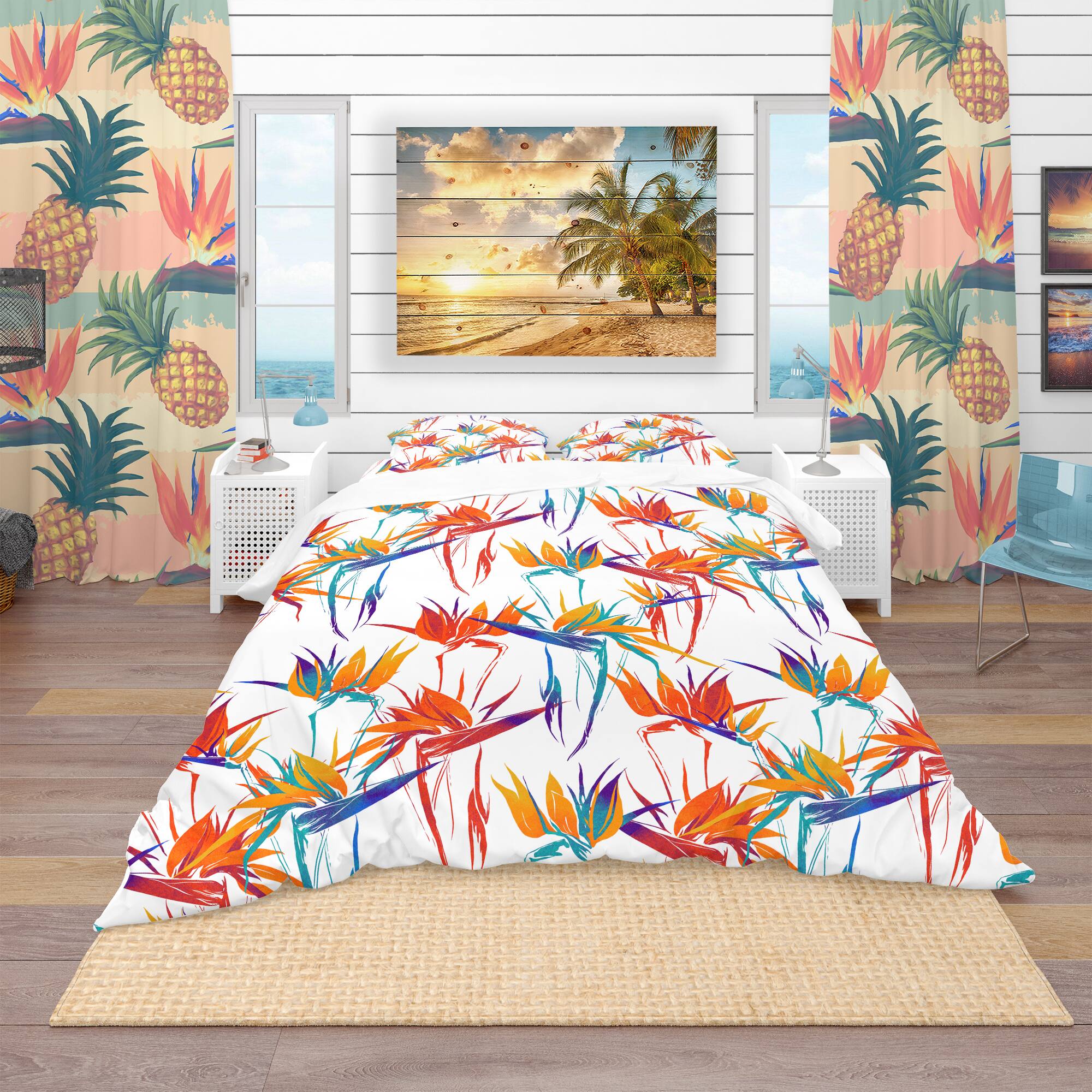 Designart 'Imprints Strelitzia Flowers Mix Repeat Pattern' Tropical Bedding Set