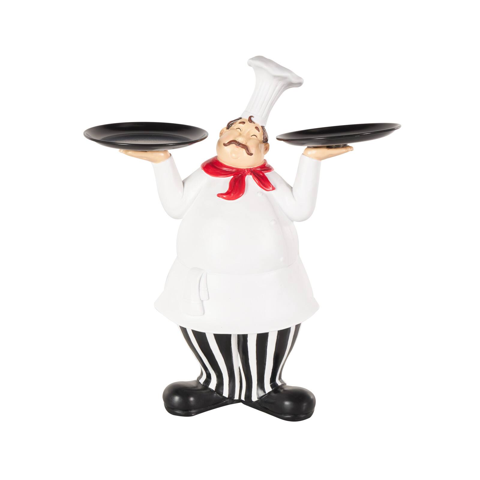 16.25" White Polystone Chef Kitchen Decorative Sculpture with Black Trays