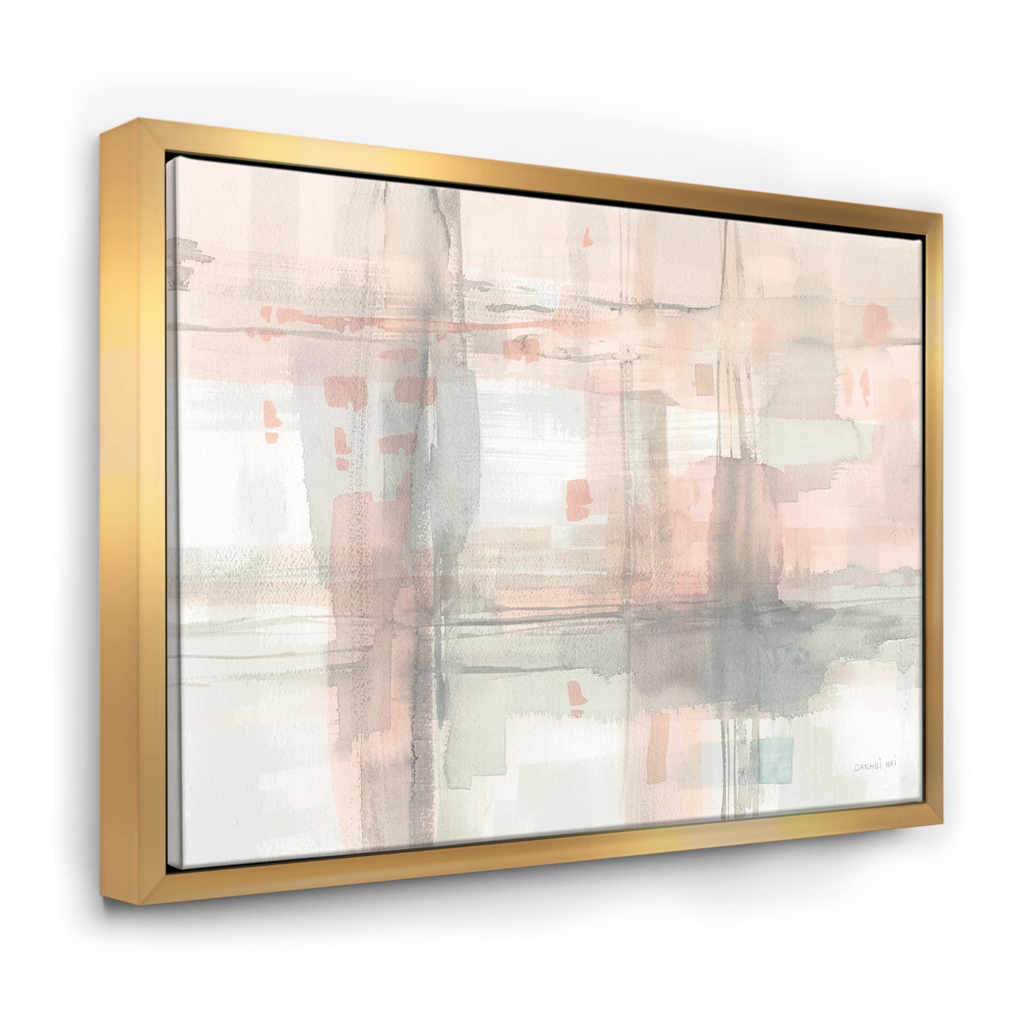 Designart - Intersect II Grey - Pink Modern Canvas in Gold Frame