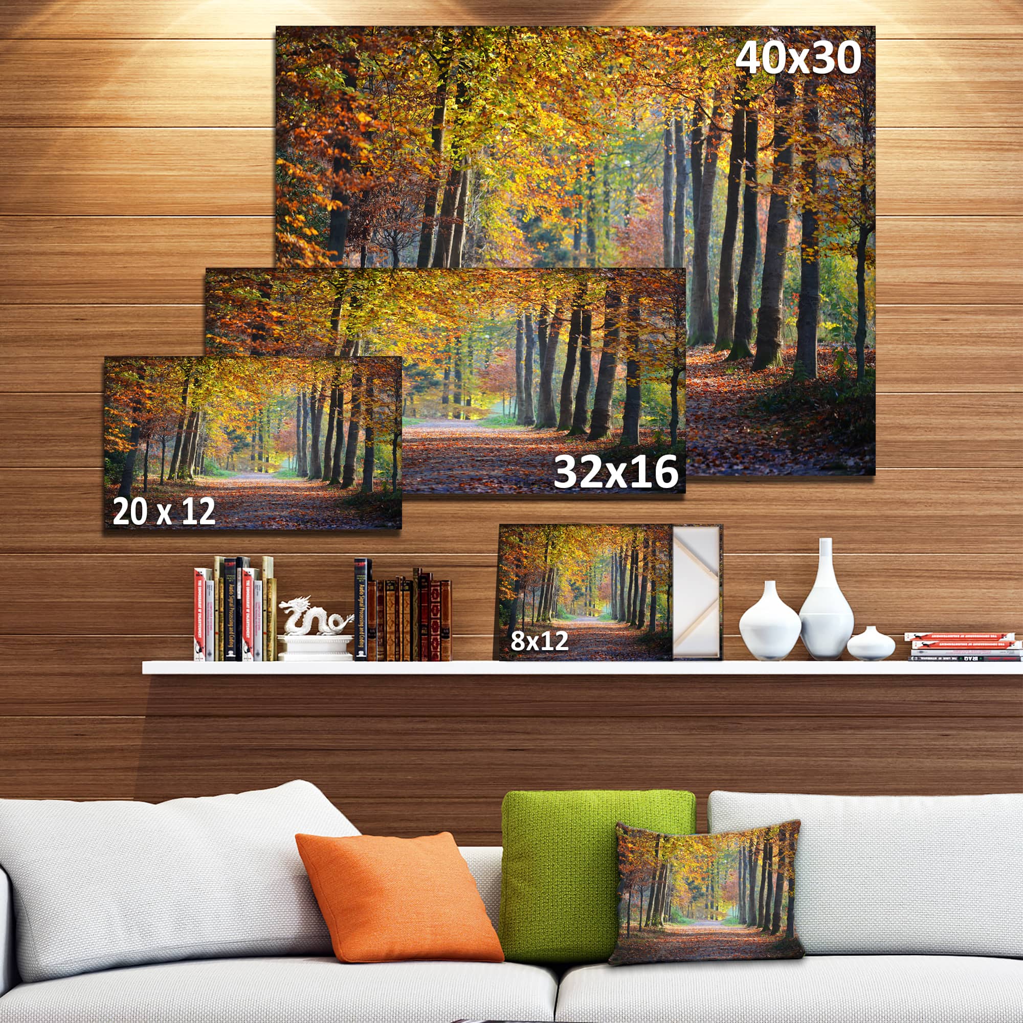Designart - Wide Pathway in Yellow Fall Forest - Landscape Photography Canvas Print