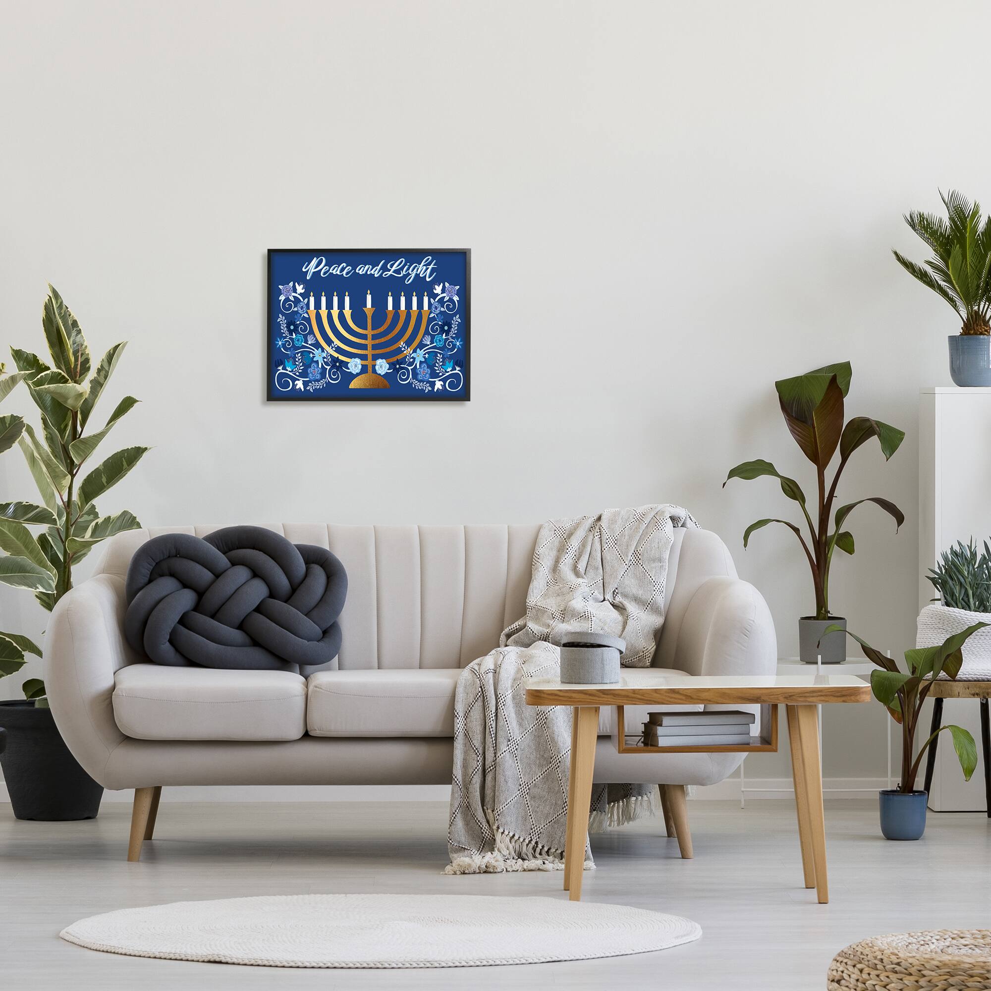 Stupell Industries Peace & Light Floral Hanukkah Menorah Framed Giclee Art