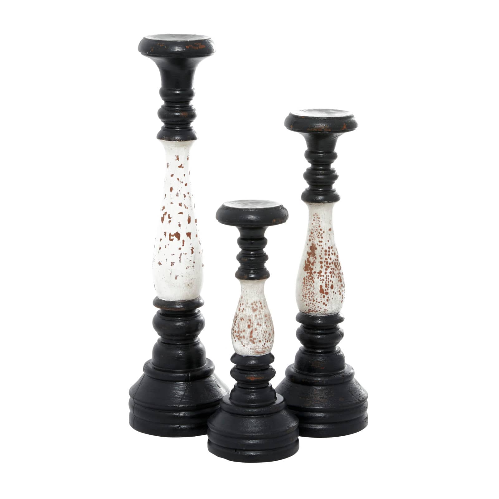 16" Black & White Wood Farmhouse Candlestick Holder Set