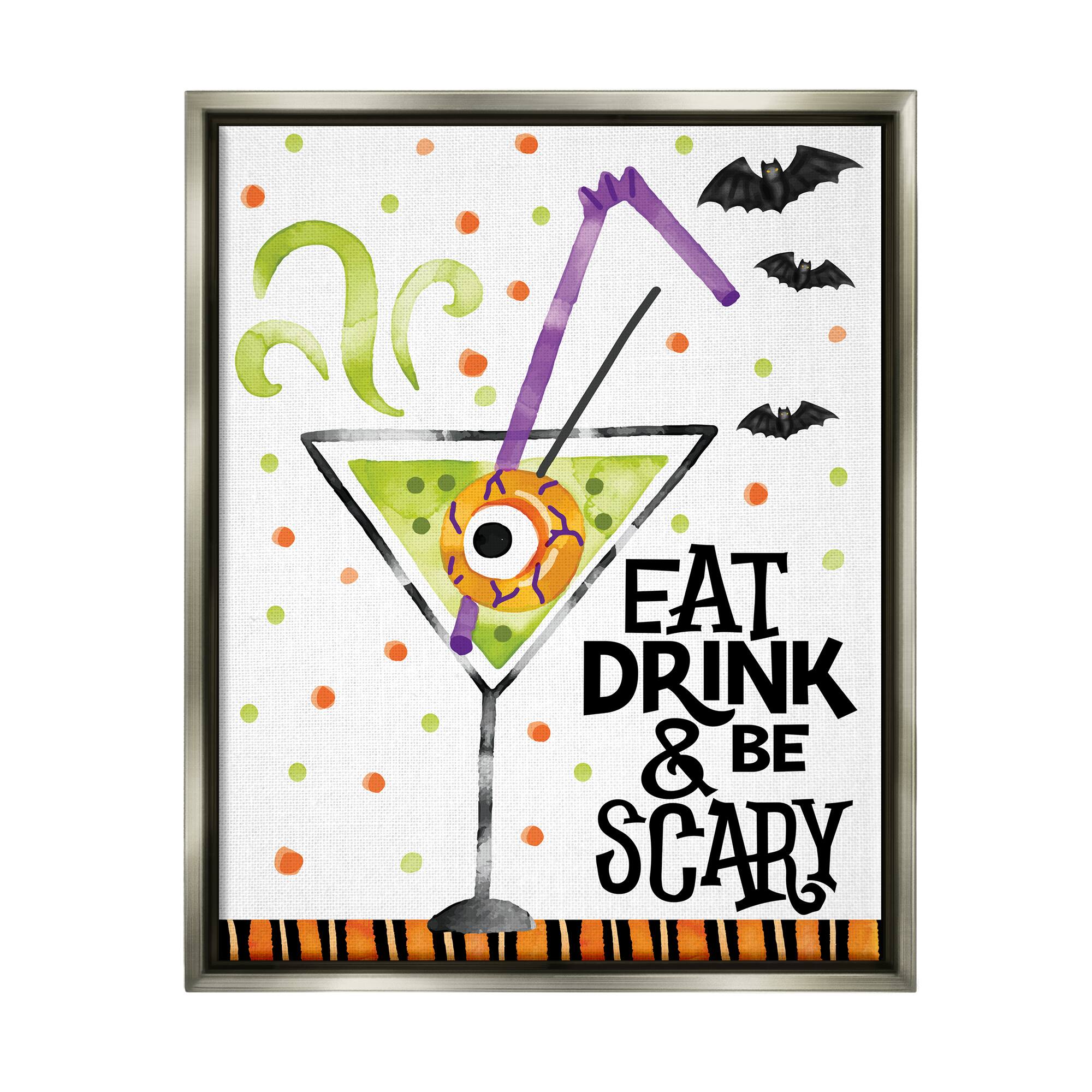Stupell Industries Eat Drink & Be Scary Halloween Framed Floater Canvas Wall Art