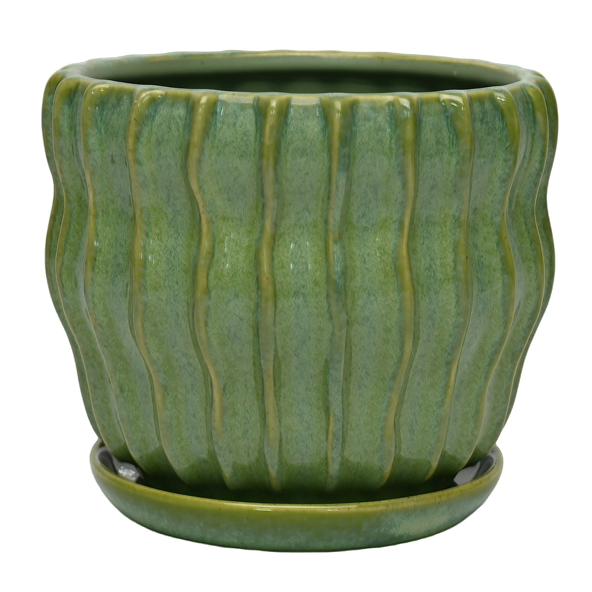 7.25" Green Ceramic Pot with Saucer by Ashland®