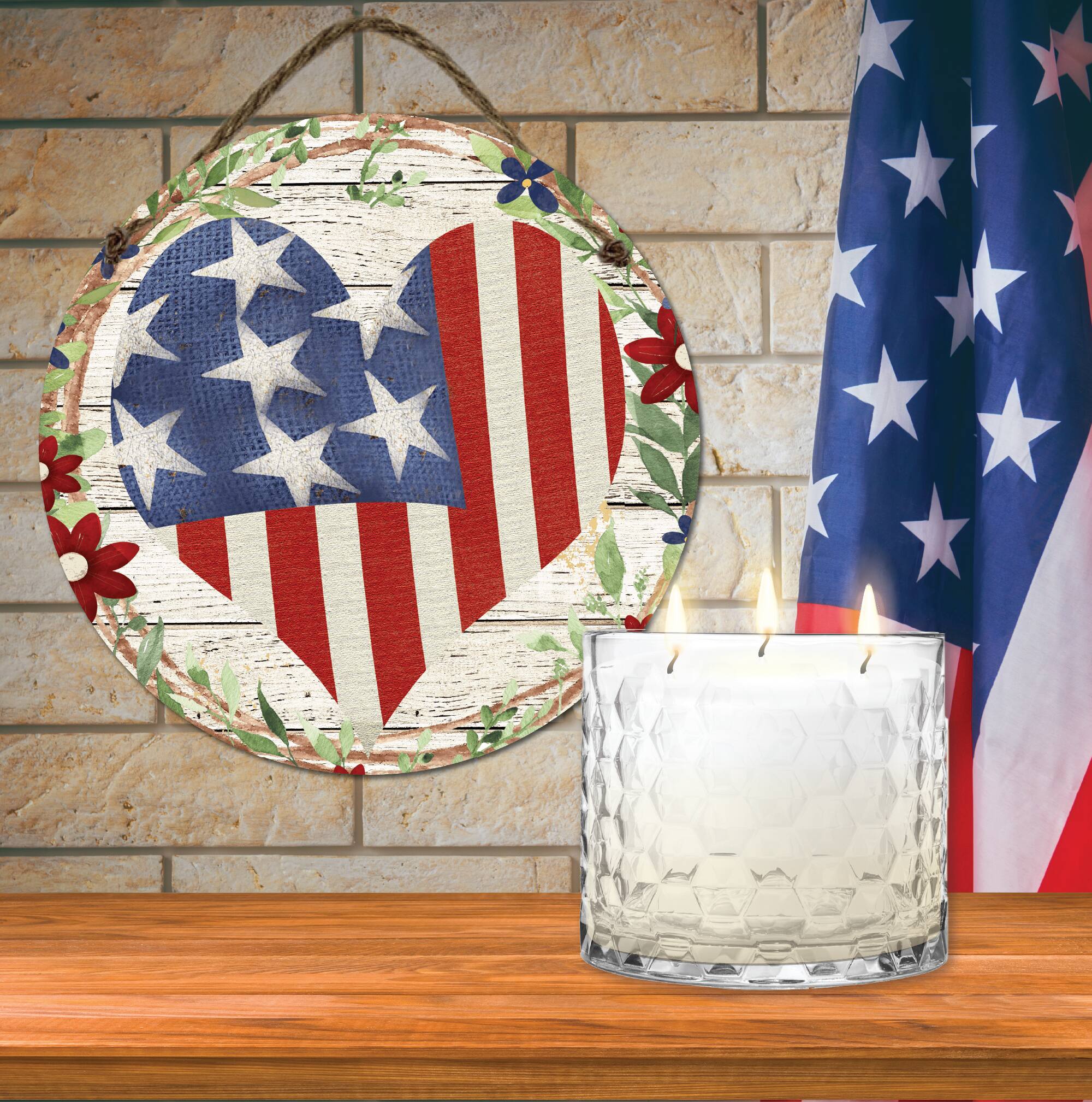 Courtside Market® Celebrate 250™ 3-Wick Citronella Candle & Patriotic Heart Hanging Artboard Set