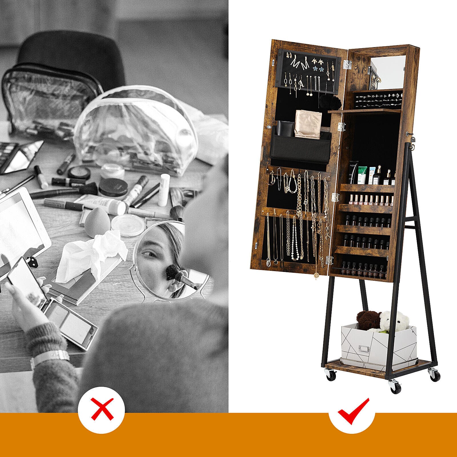 NEX™ 5ft. Burnt Wood Brown Jewelry Armoire on Casters