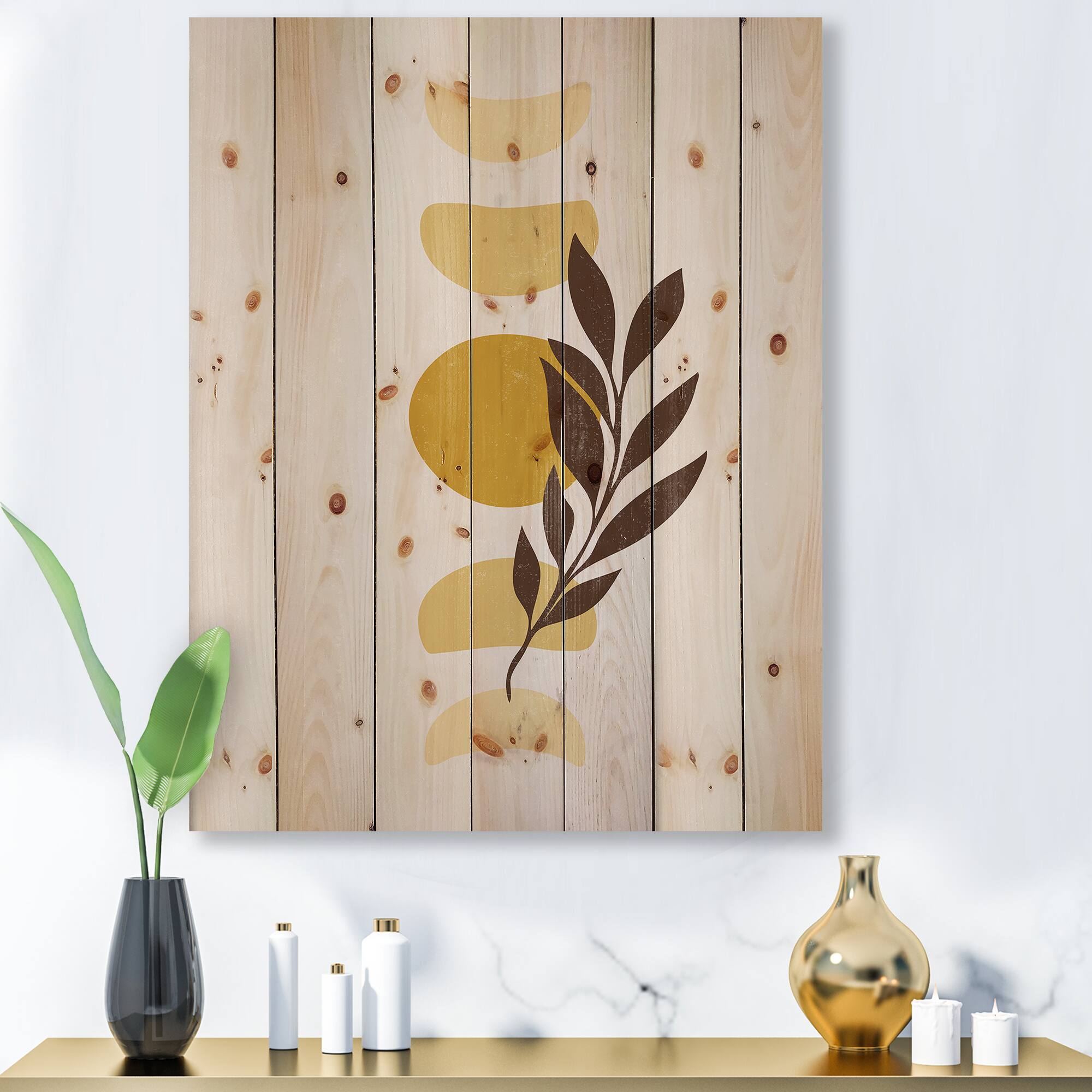 Designart - Abstract Geometrical Sun and Moon With Leaf VII