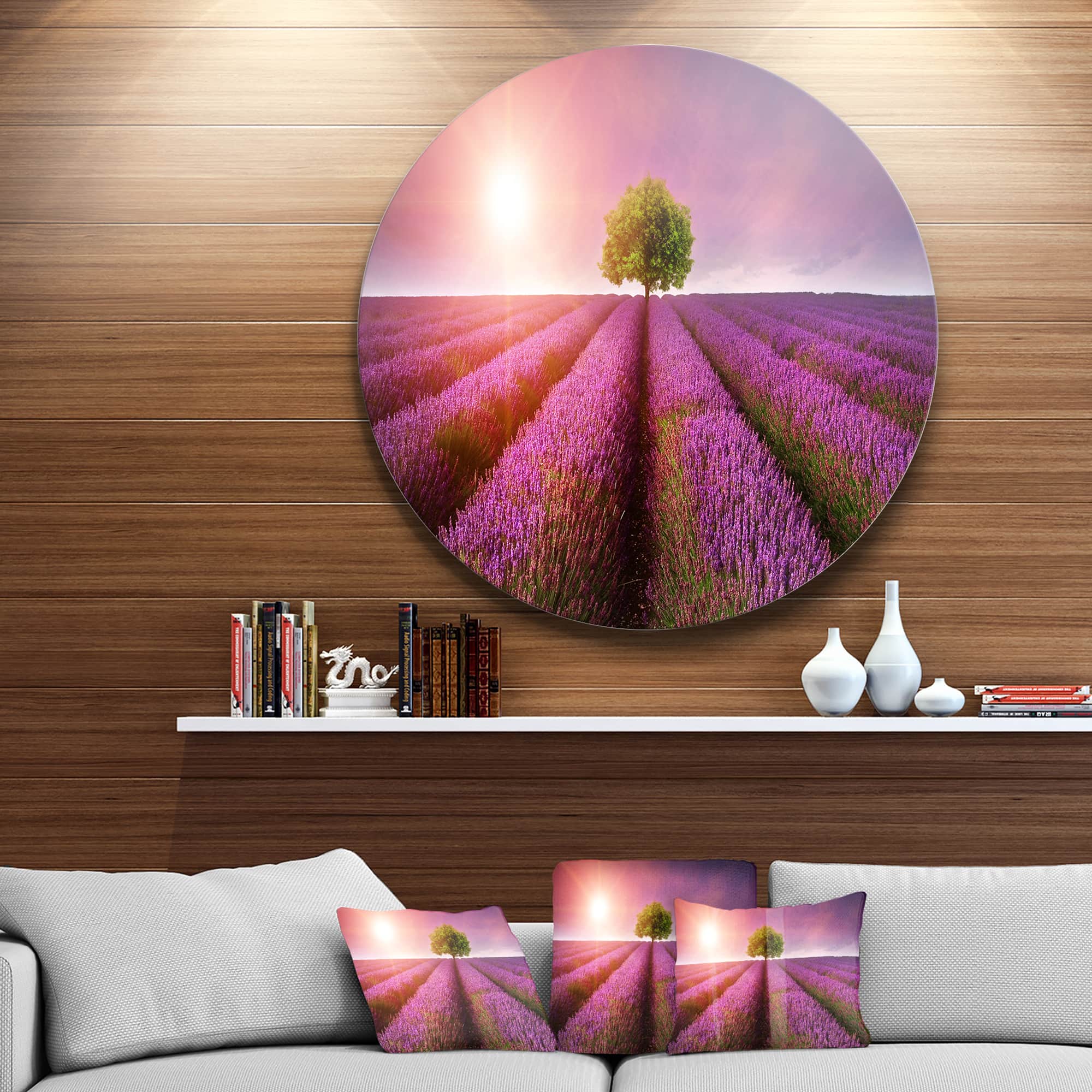 Designart - Purple Sky over Stunning Lavender Field' Floral Metal Circle Wall Art