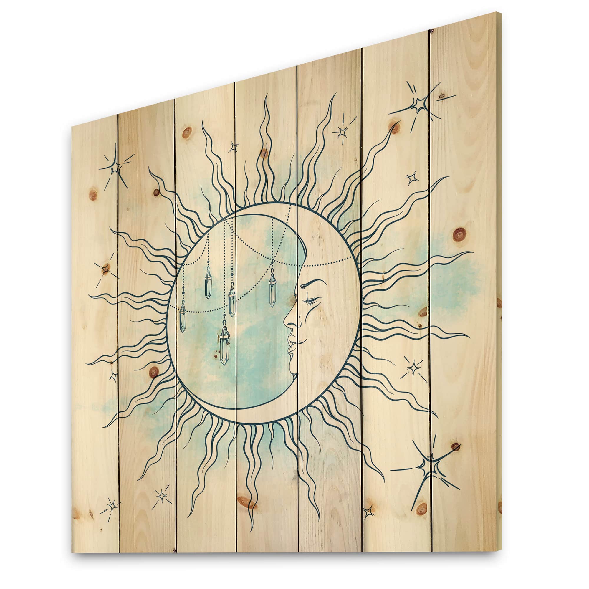 Designart - Blue Crescent Moon With Moonstone Pendants & Stars