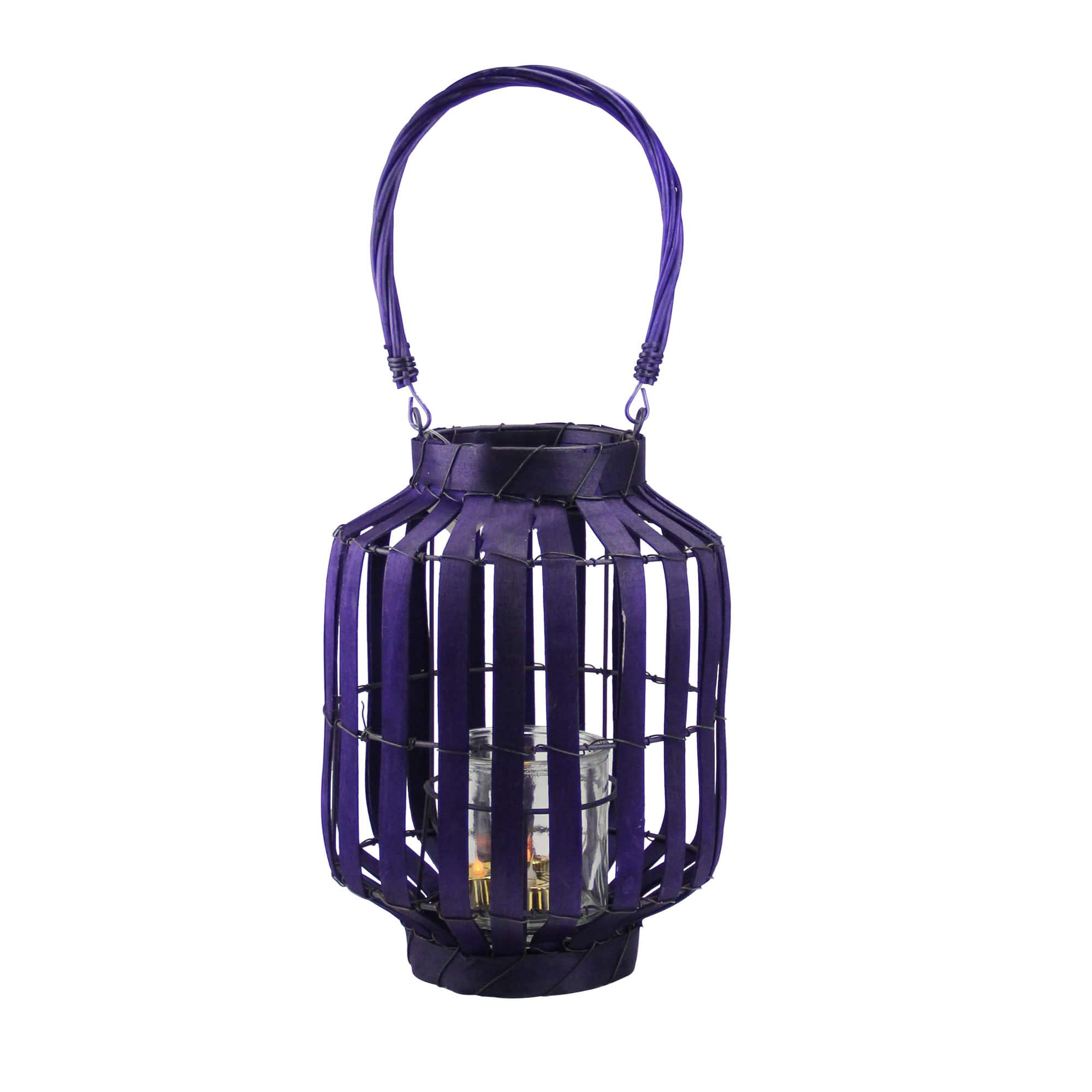 20" Tropicalia Tiki Bar Votive Candle Holder Lantern, Deep Purple