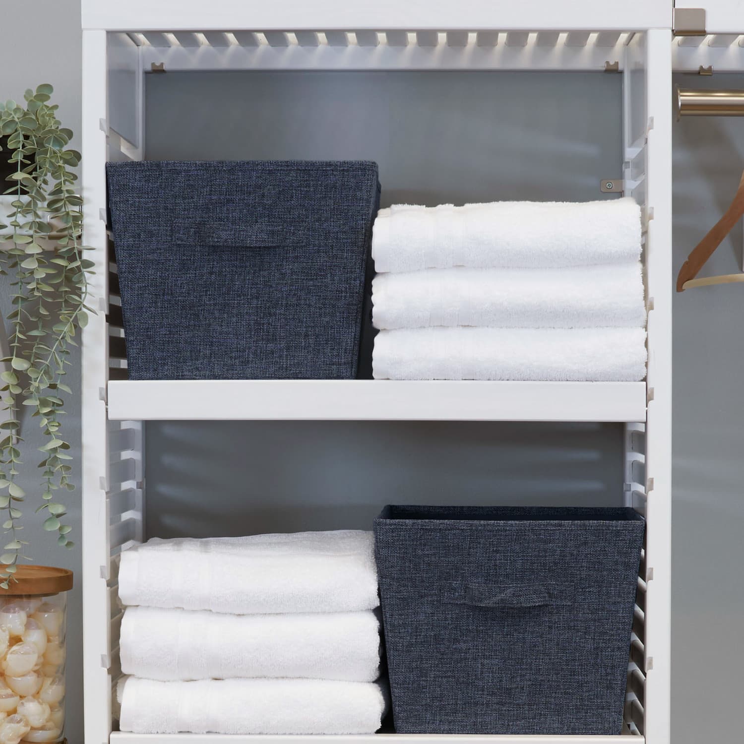 Household Essentials 14" Denim Blue Tapered Fabric Hard-Sided Storage Bin, 2ct.