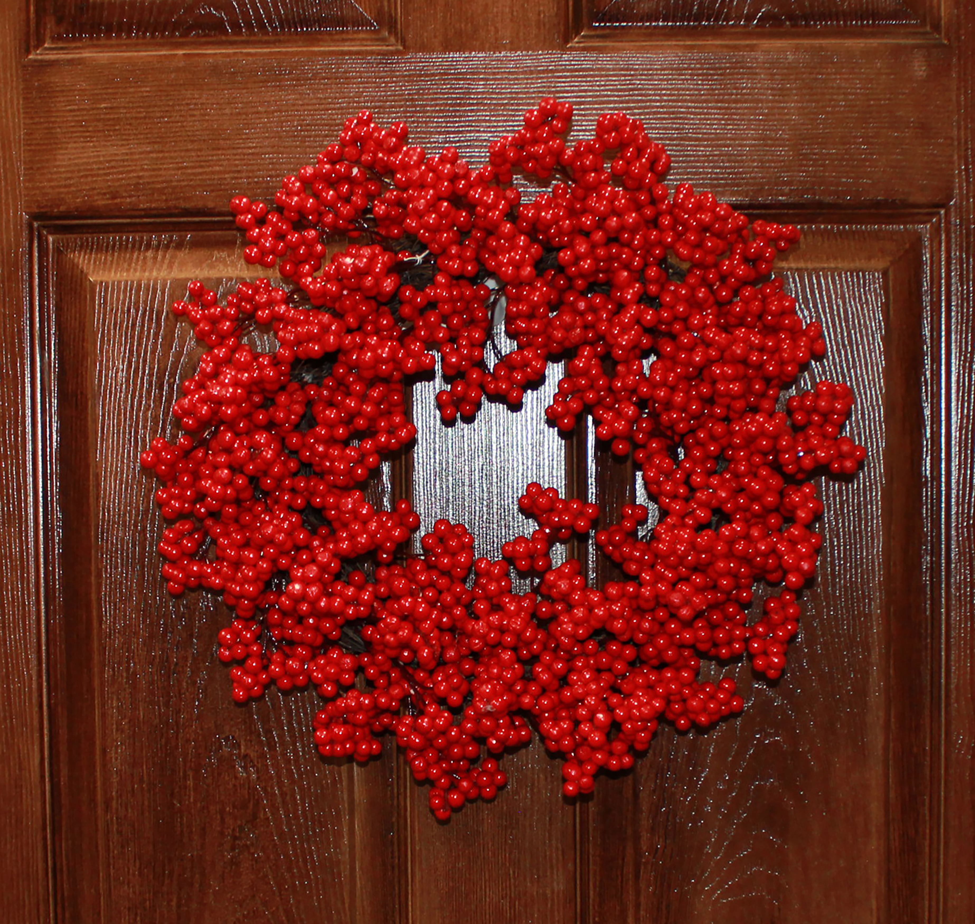 16" Christmas Outdoor Weatherproof Red Berry Wreath on Natural Twig Base