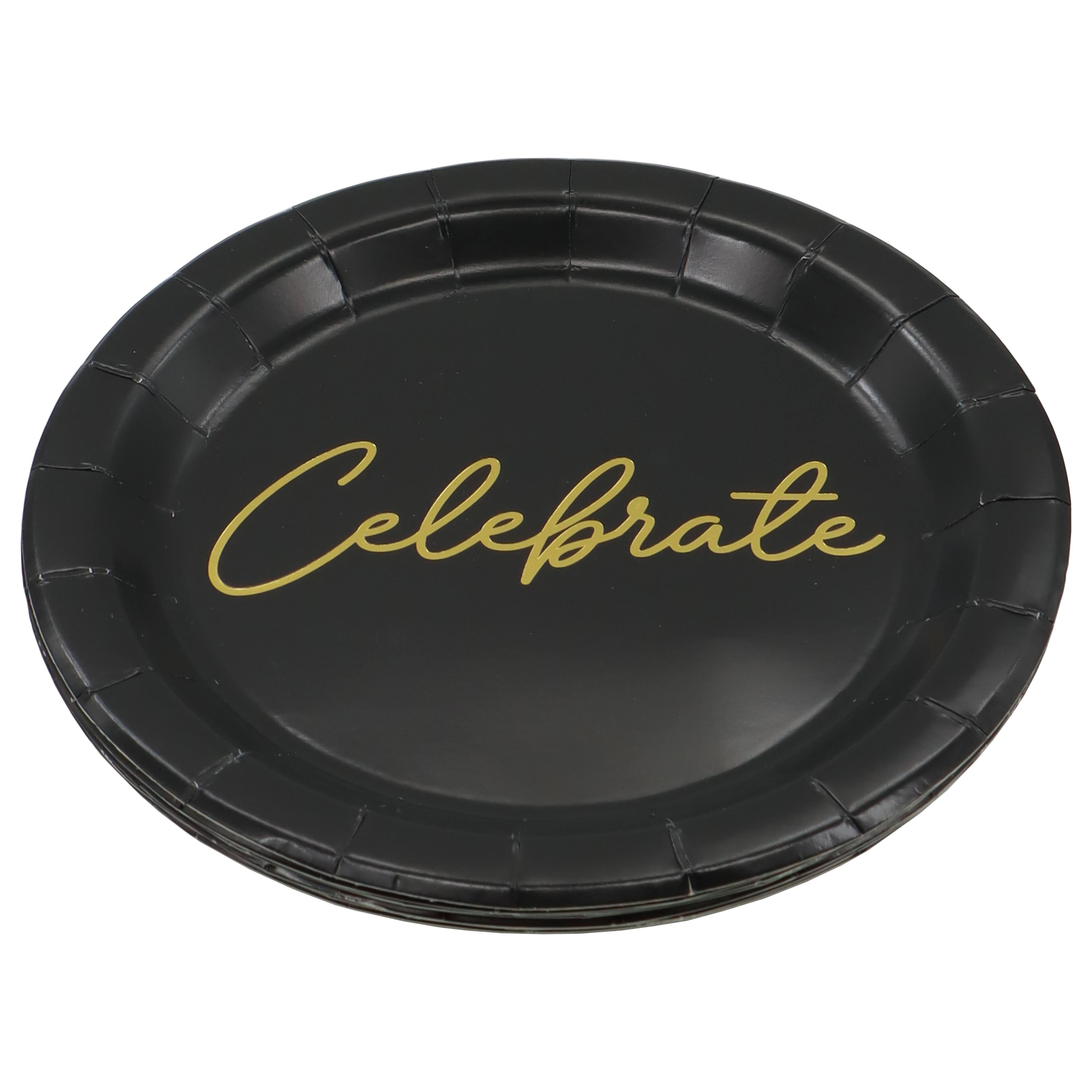 24 Packs: 8 ct. (192 total) 7" Black & Gold Celebrate Snack Plates by Celebrate It™