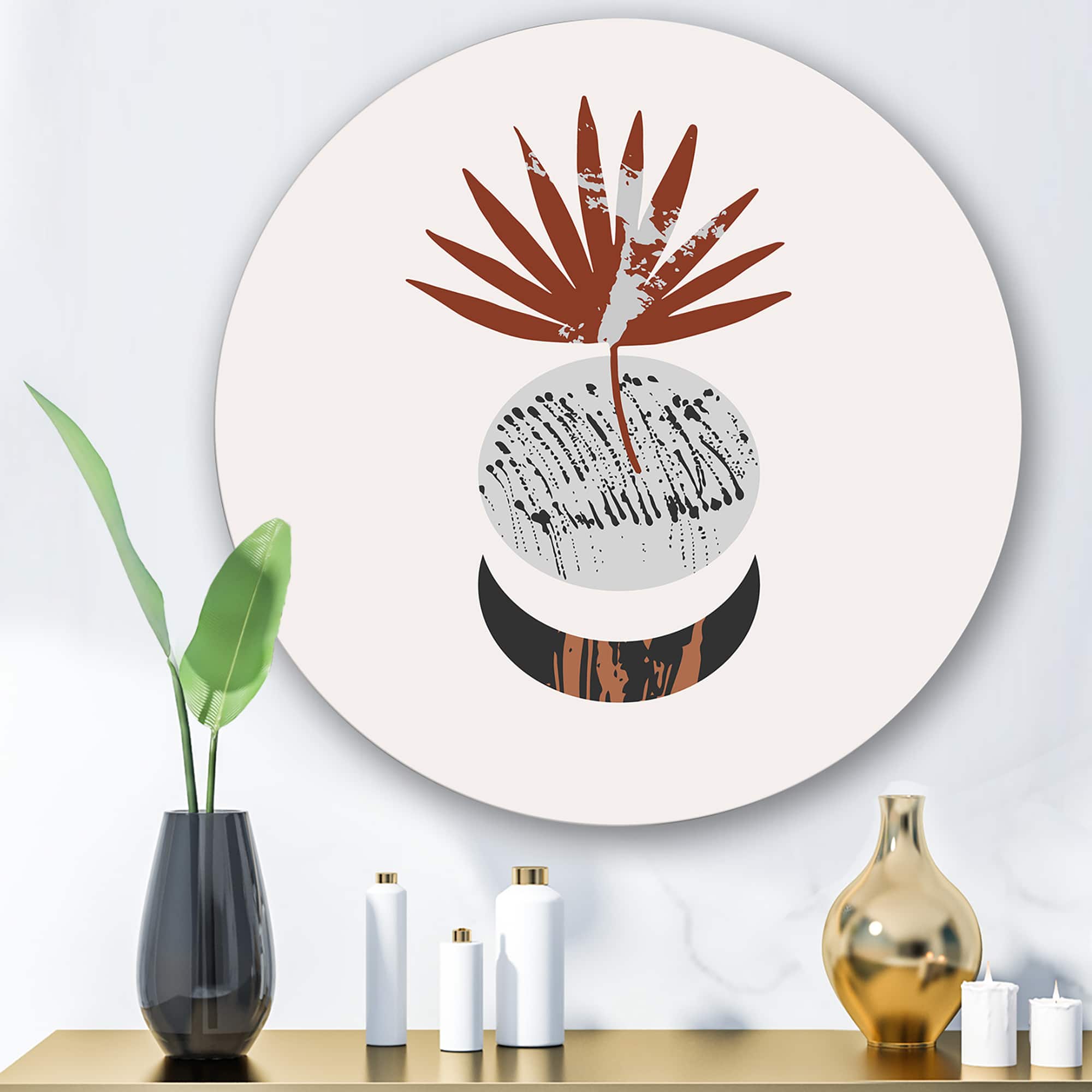 Designart - Moon and Sun Shapes In Retro Terracotta Tones II