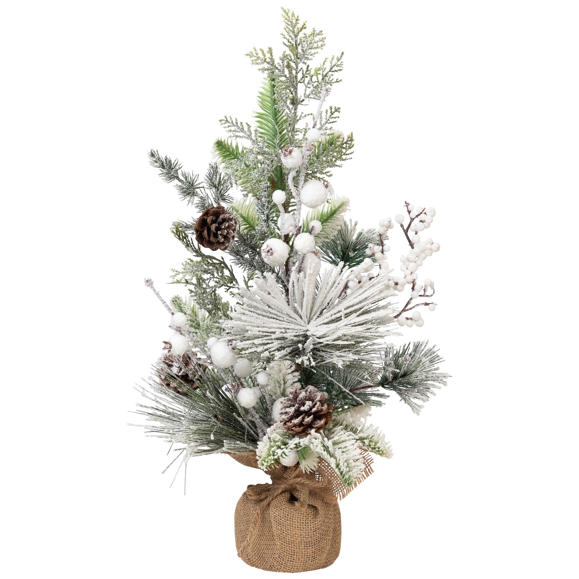 Northlight 20" Unlit Flocked & Frosted Mixed Foliage Artificial Christmas Tree in Burlap Base