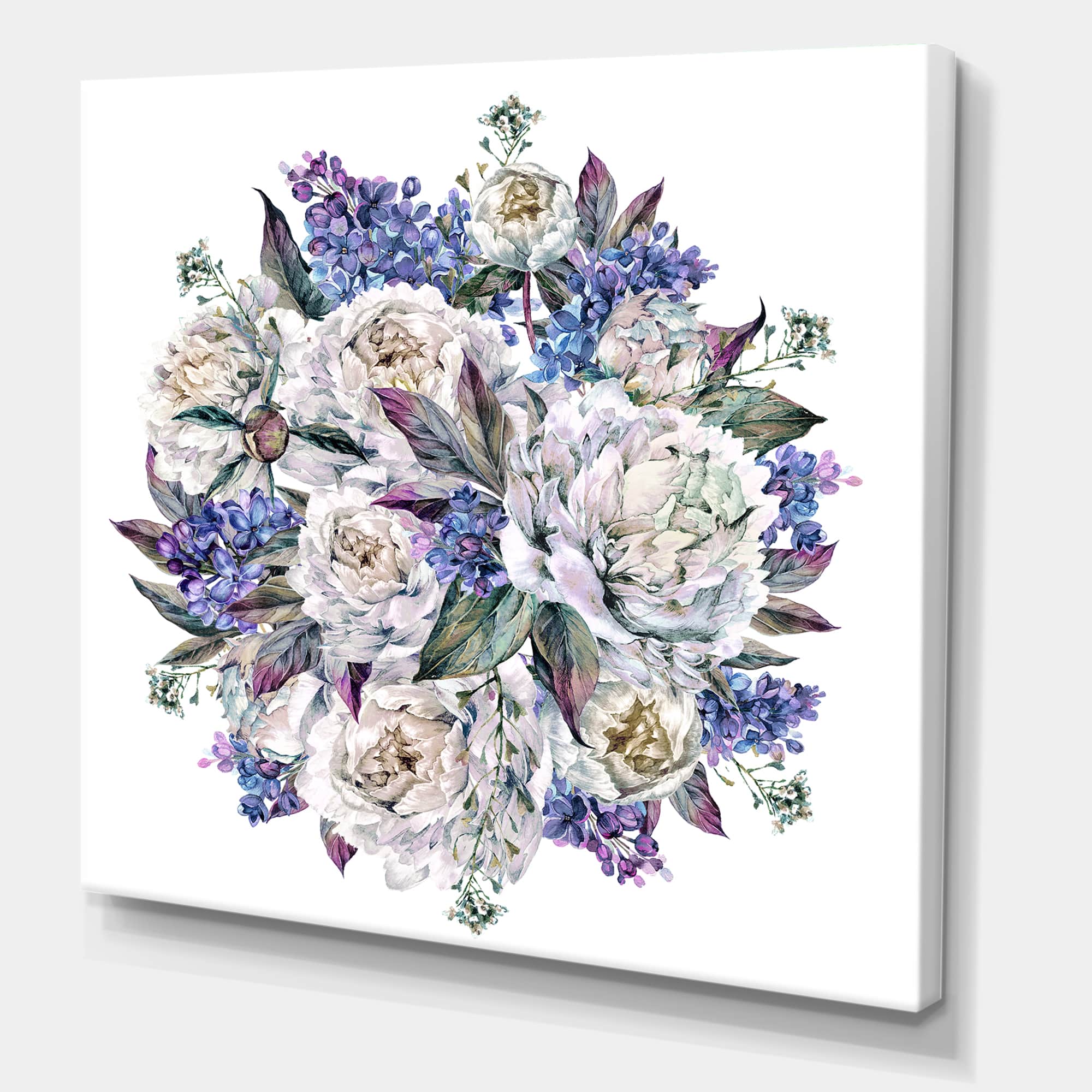 Designart - Bouquet Peonies In White and Blue - Traditional Canvas Wall Art Print