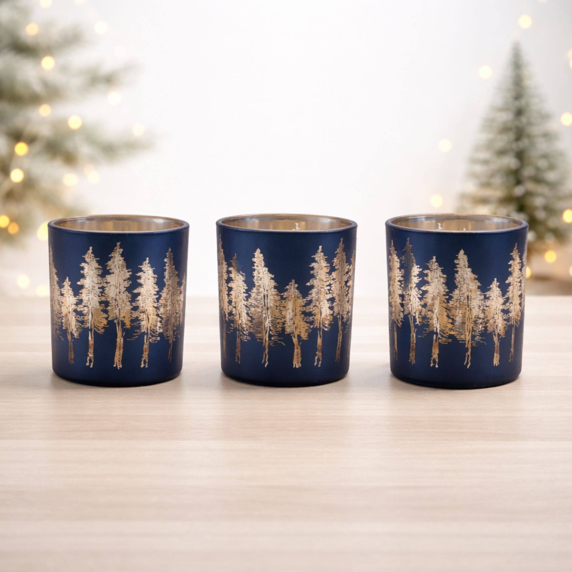 Melrose Pine Tree Print Votive Candle Holders, 3ct.
