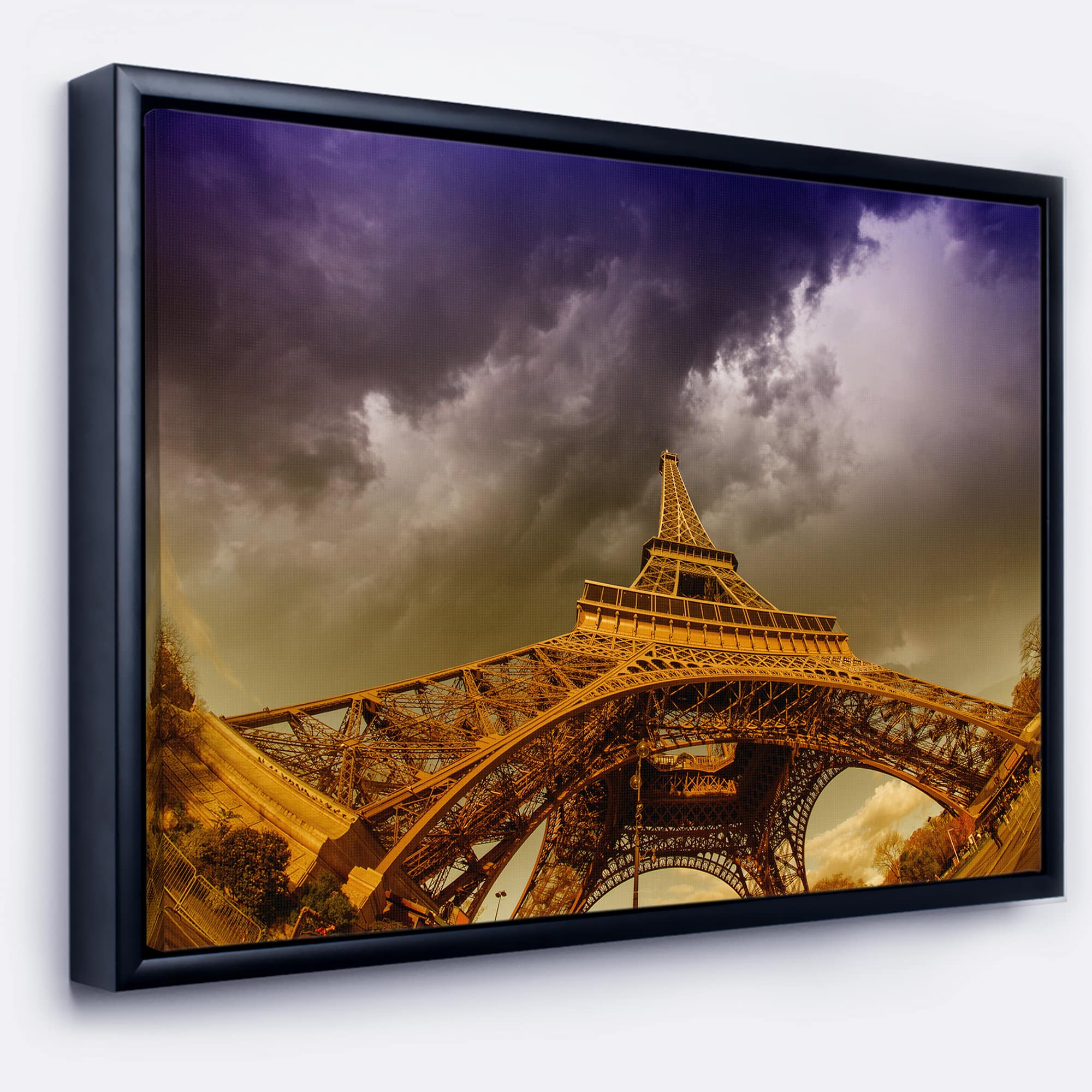 Designart - Paris Eiffel Towerand Gorgeous Sky - Photography Canvas Art Print in Black Frame