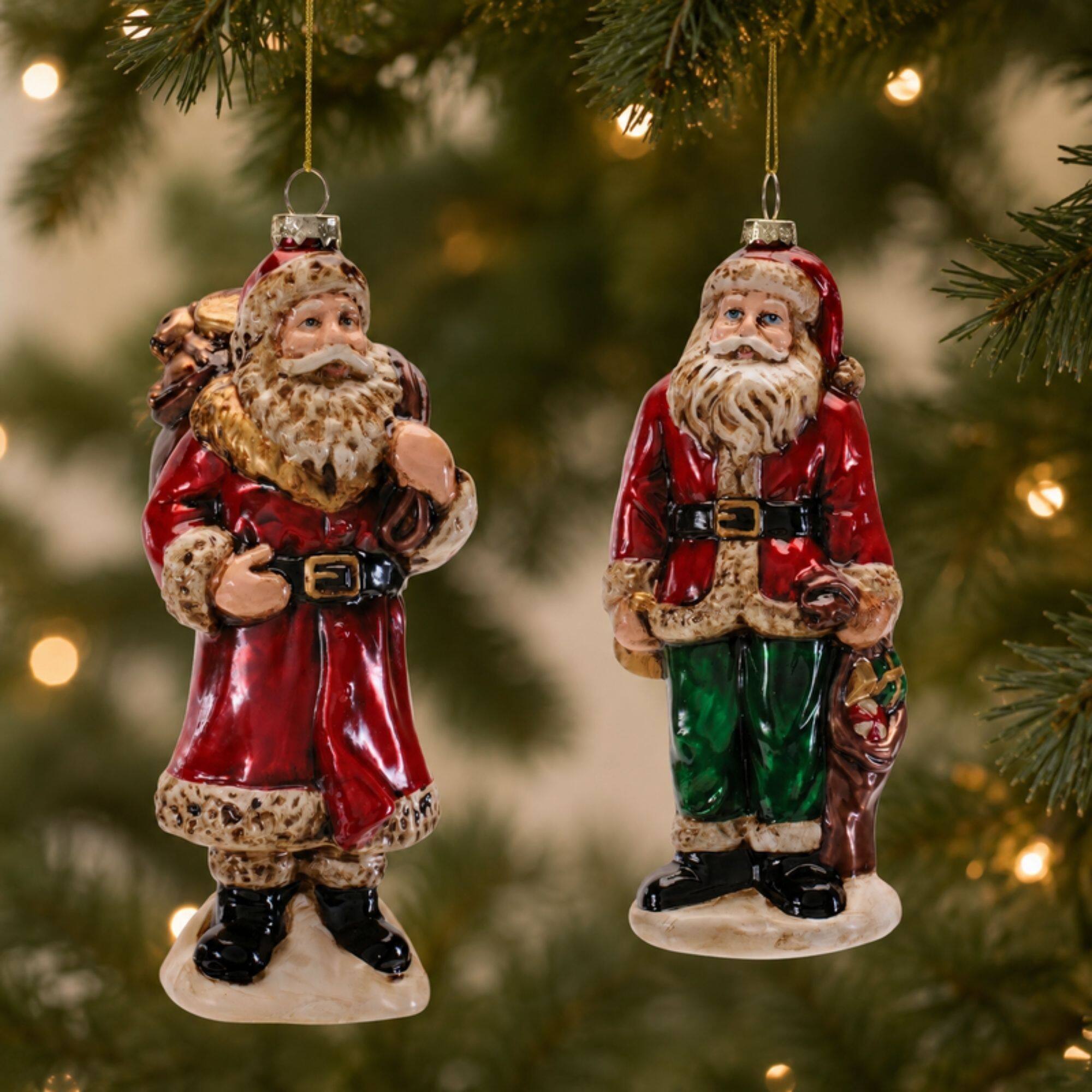 Melrose Traditional Santa Glass Ornaments Set
