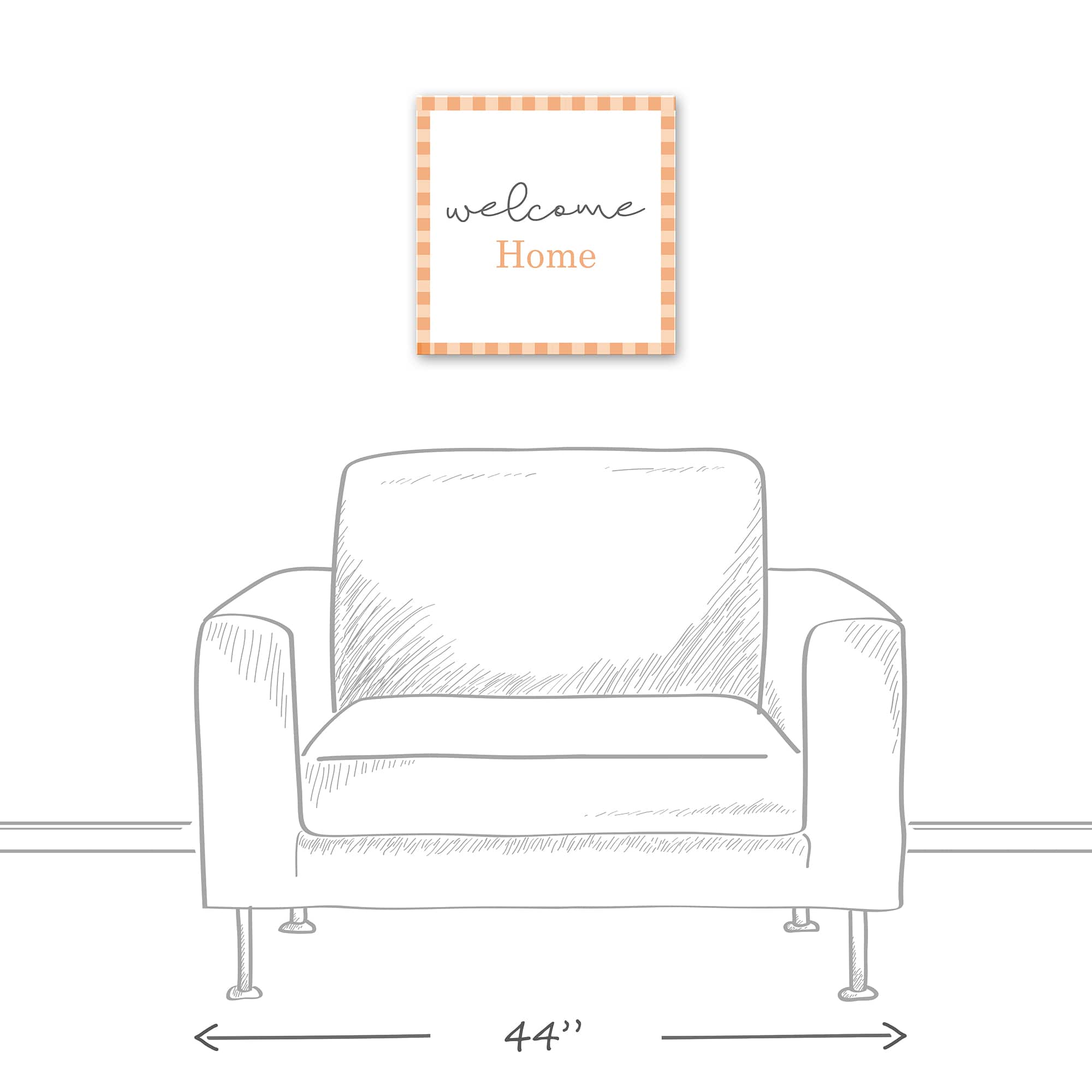 Orange Plaid Welcome Home Canvas Wall Art