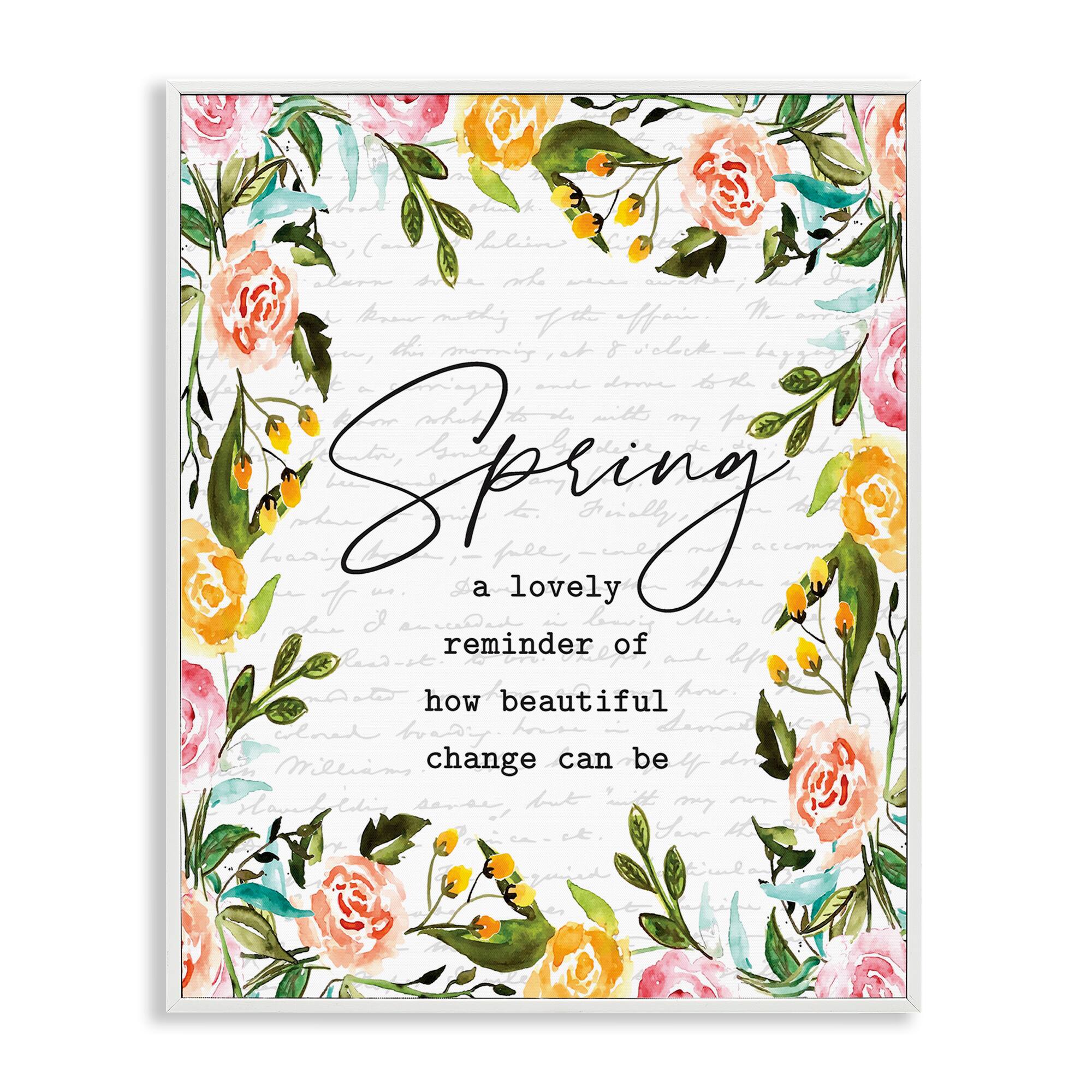 Stupell Industries Cheerful Spring Typography Quote Floral Blossom Border Framed Giclée Wall Art