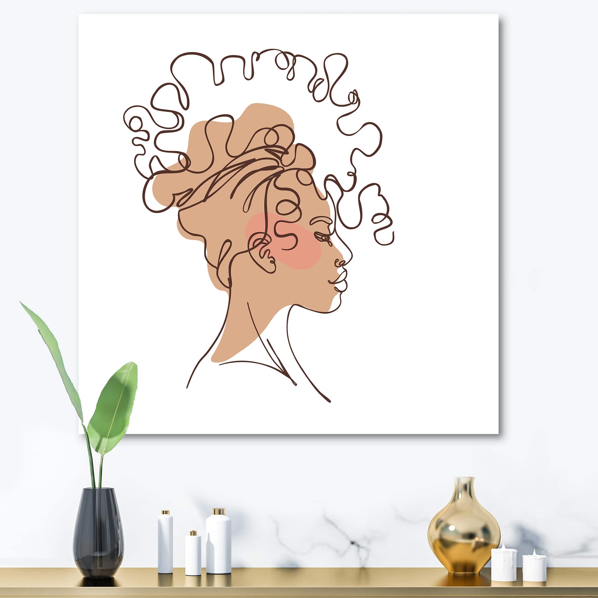Designart - One Line Portrait of African American Woman I - Modern Canvas Wall Art Print