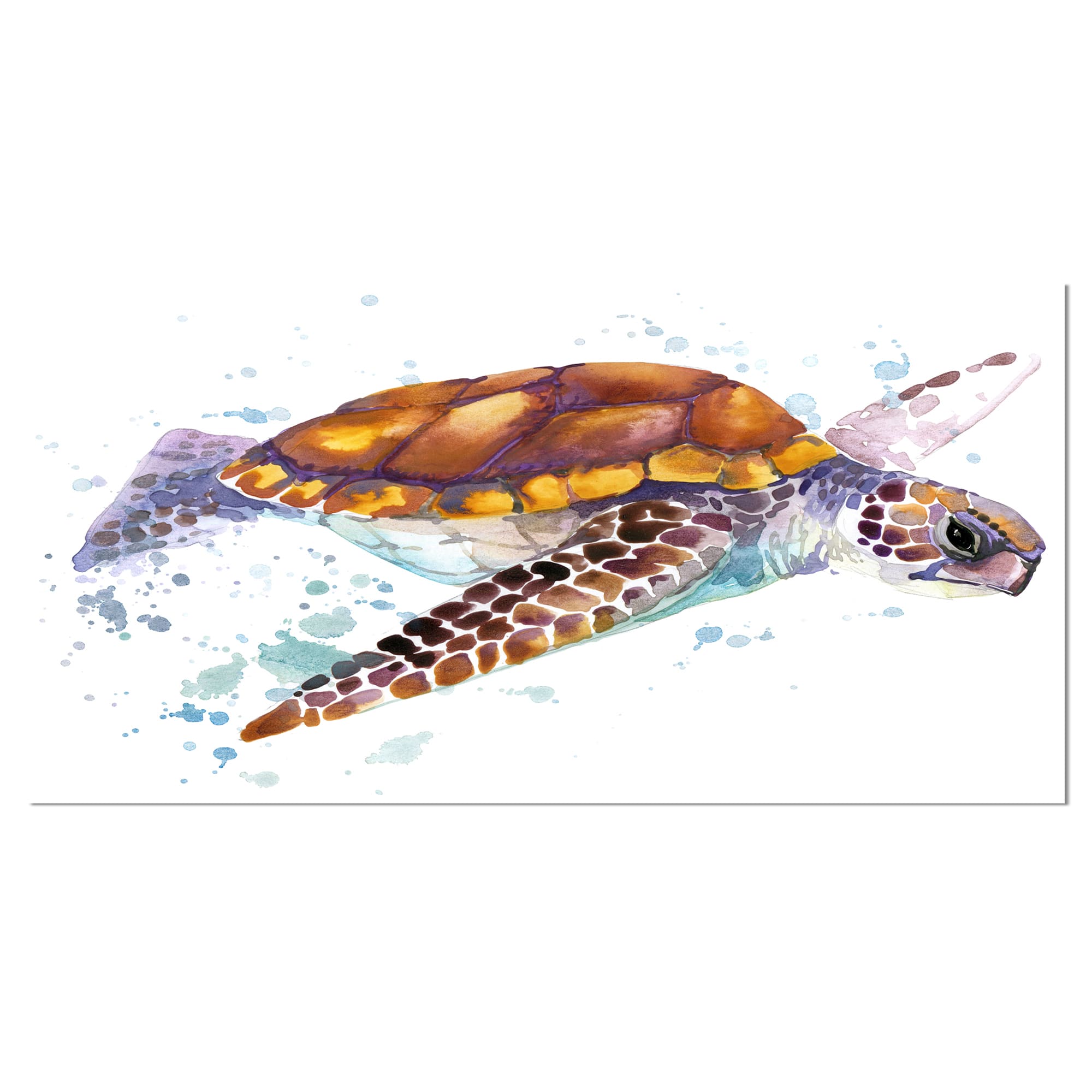 Designart - Brown Sea Turtle Watercolor - Contemporary Animal Art Canvas