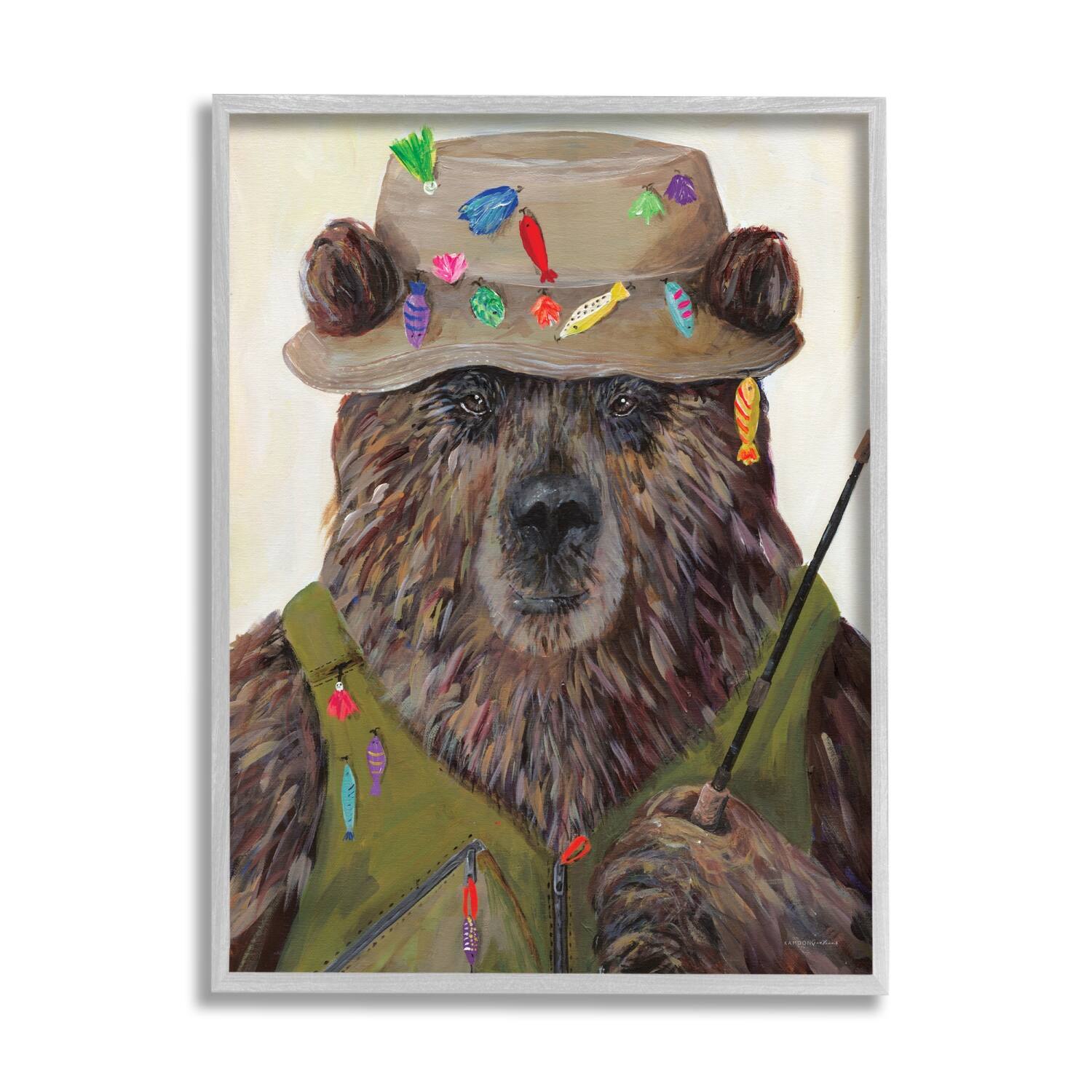 Stupell Industries Fisherman Outfit Brown Grizzly Bear Fishing Pole Framed Giclee Art