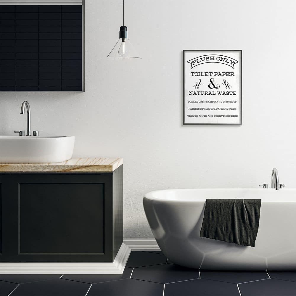 Stupell Industries Flush Only Toilet Paper Rustic Bathroom Sign Framed Wall Art