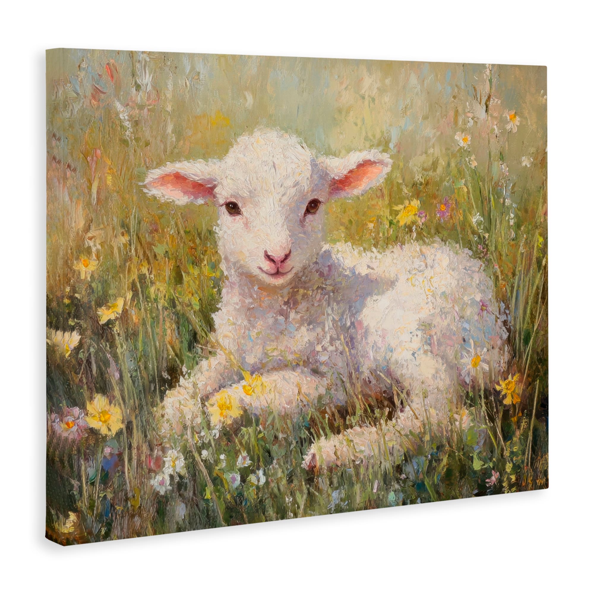 Stupell Industries Sunlight Lamb in Flowers Canvas Wall Art