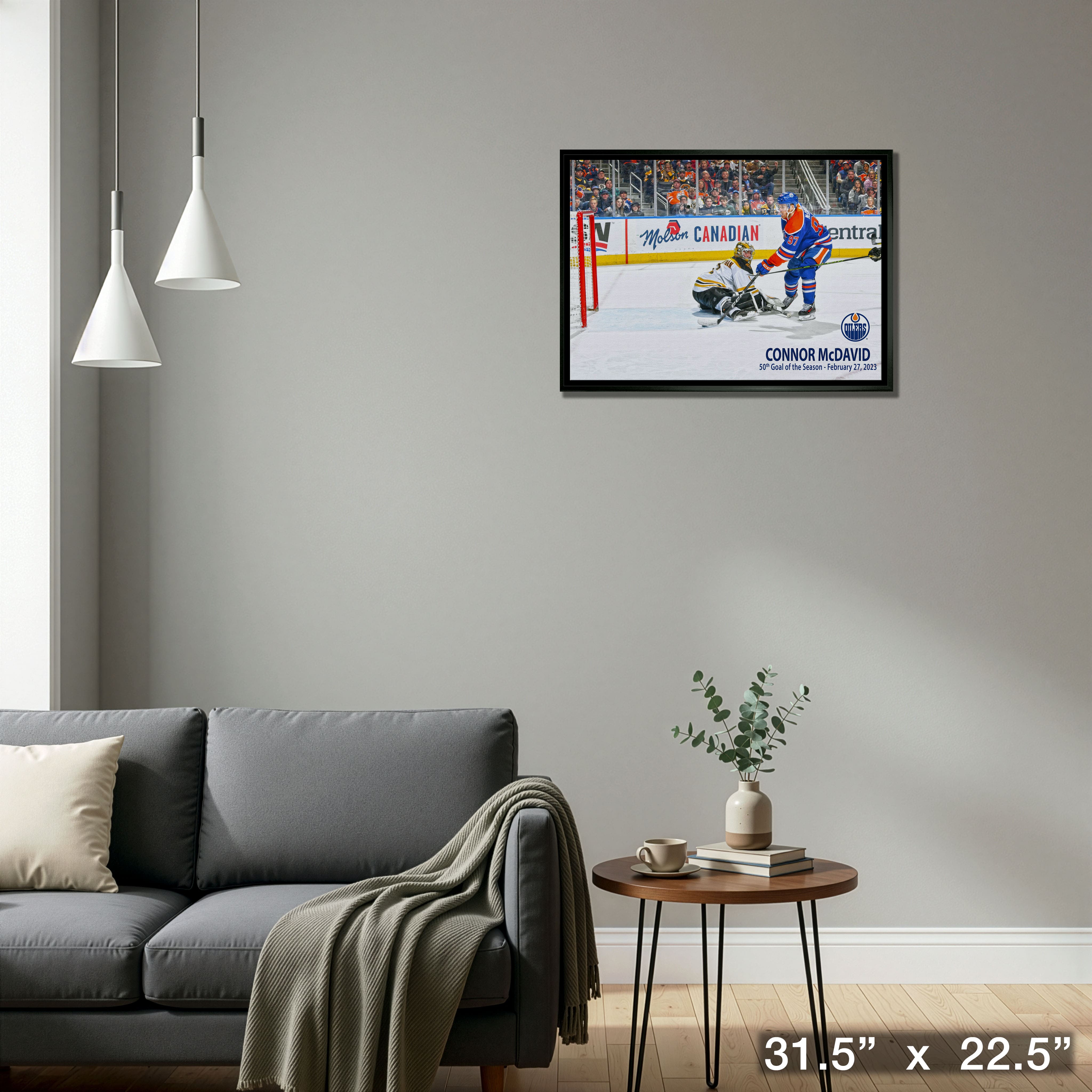 Connor McDavid 20" x 29" Framed Canvas Oilers 50th Goal 31.5" x 22.5"