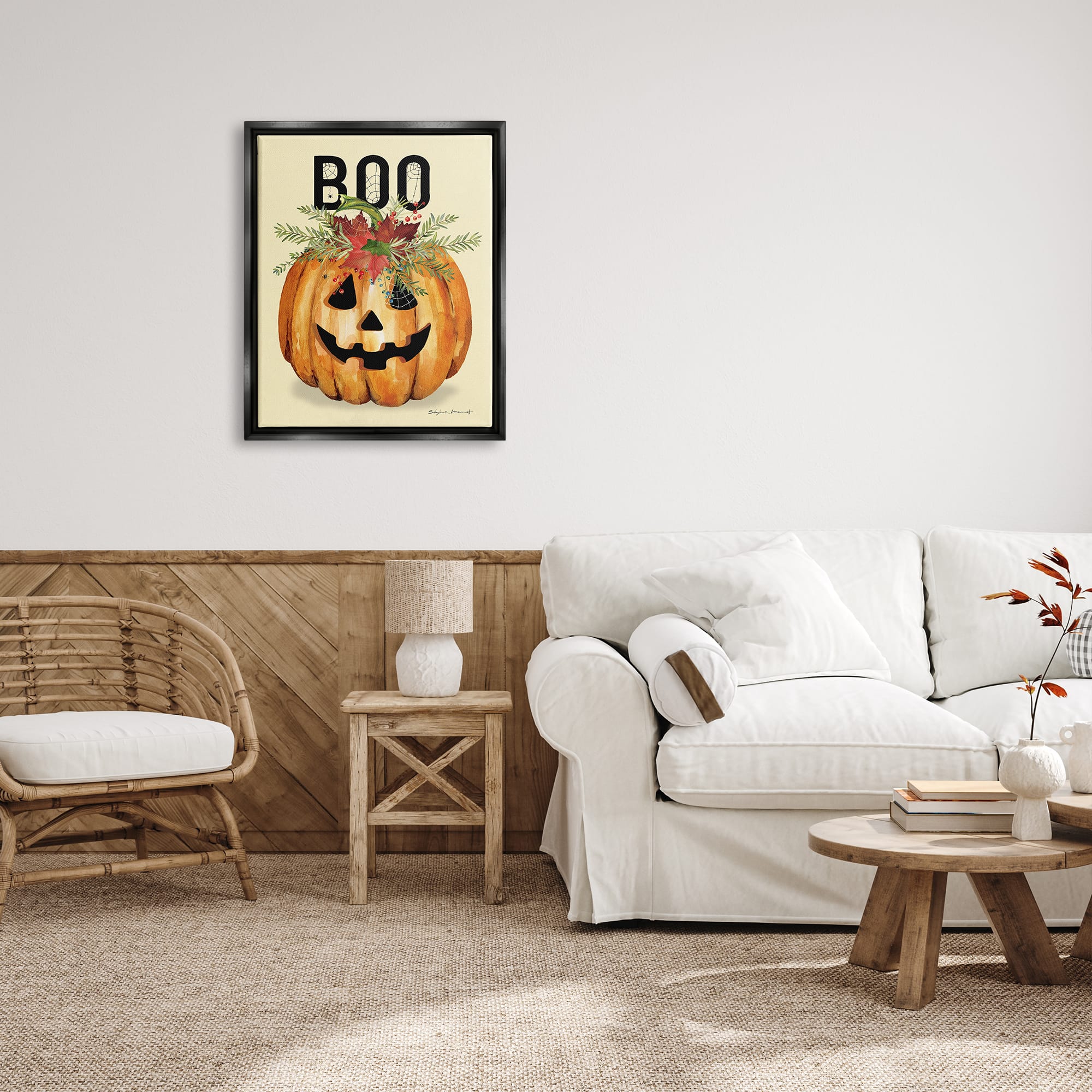 Stupell Industries Boo Seasonal Halloween Flowers Framed Floater Canvas Wall Art