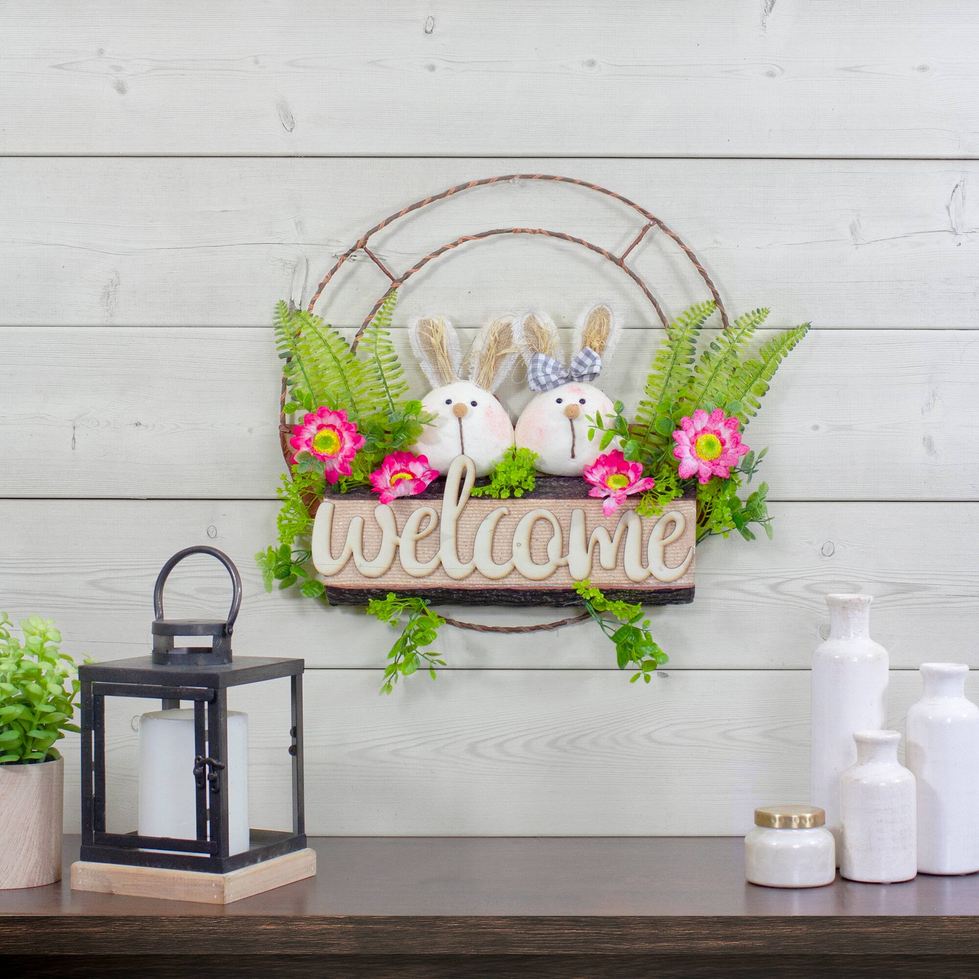 19" Easter Bunny Couple Welcome Wreath