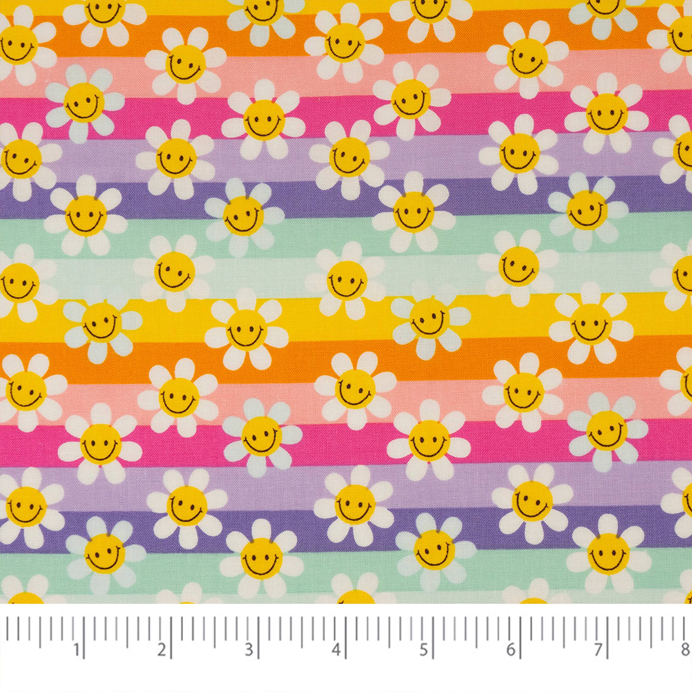 SINGER Modern Daisy Stripes Print Cotton Fabric